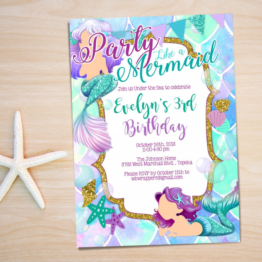 Mermaid Invitation Mermaid Birthday Invitation Editable - Etsy