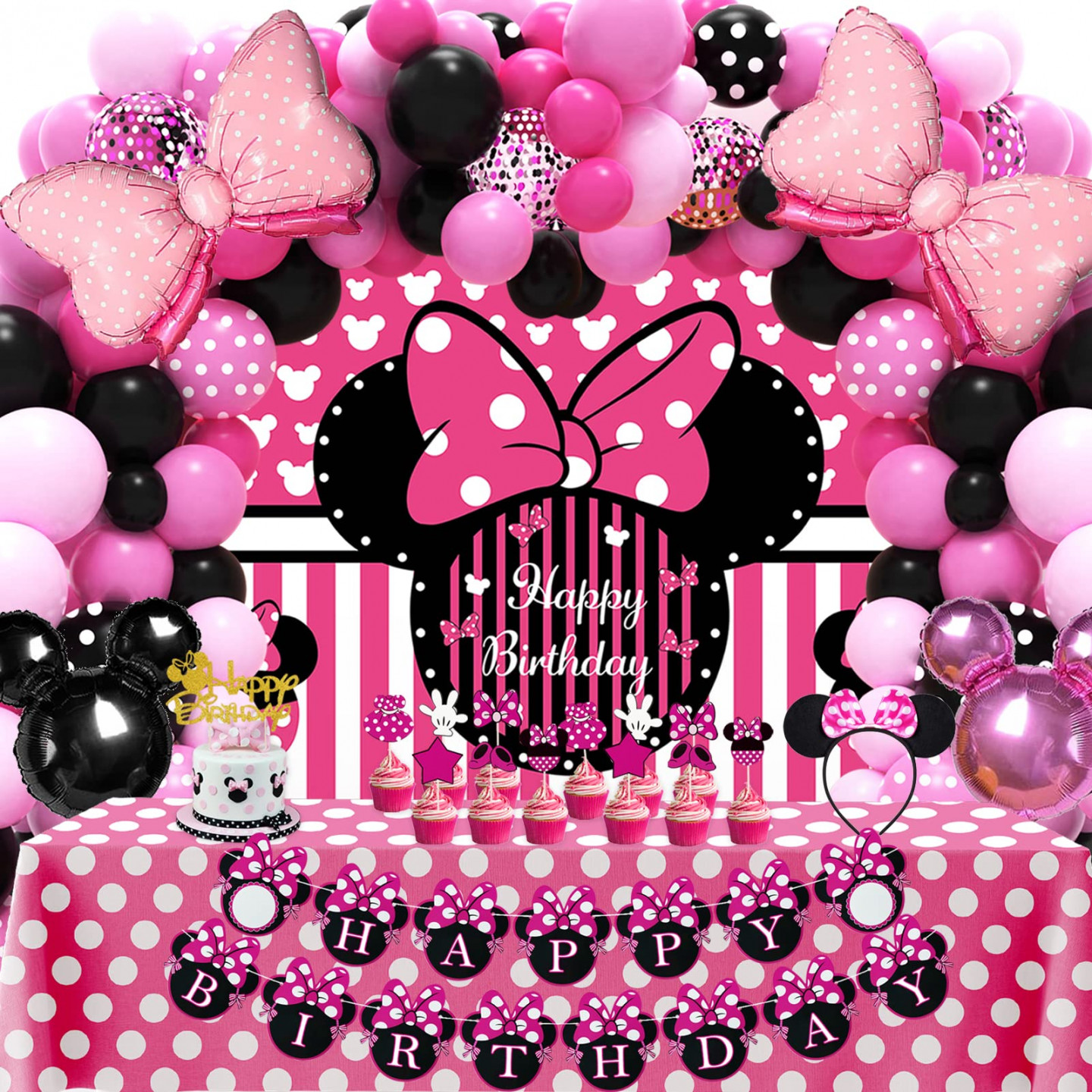 Minnie Mouse Birthday Decorations Party Supplies for st nd rd Year  Birthday Pink Girl Baby ShowerSee more Minnie Mouse Birthday Decorations  Party