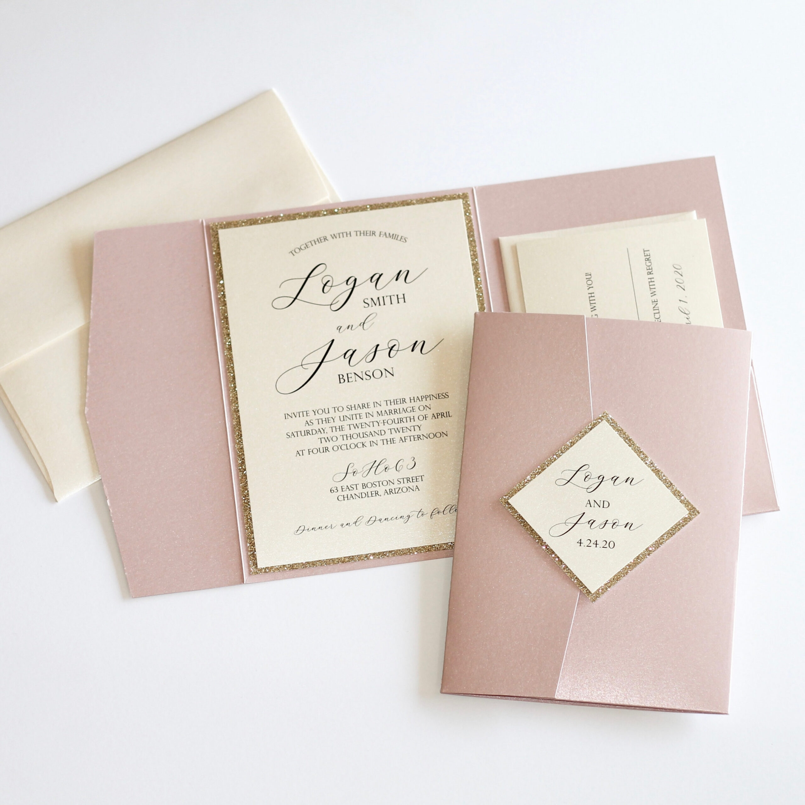 Modern Rose Gold Wedding Invitation Pocket fold Elegant - Etsy