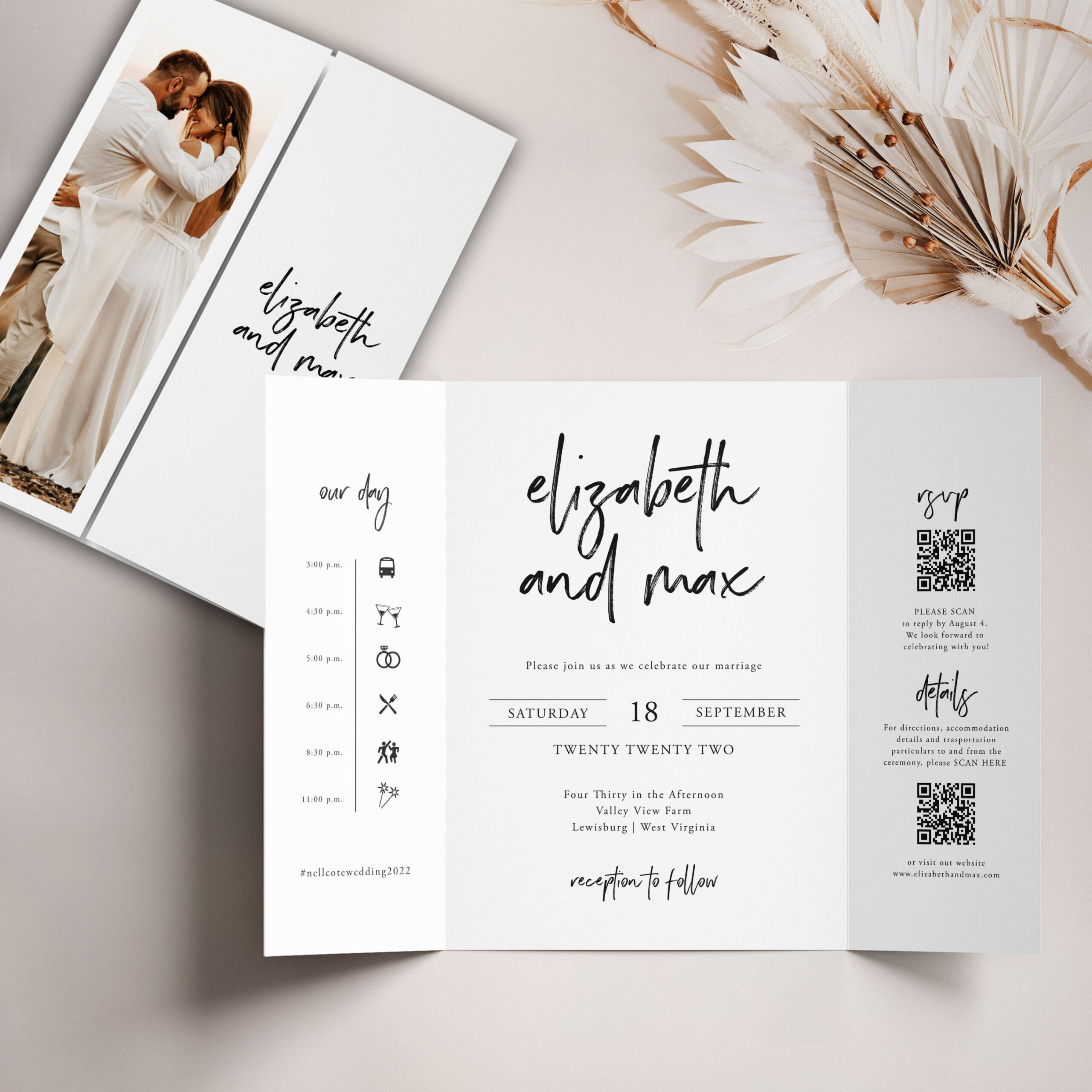 Modern Script Gatefold Wedding Invitation with QR Code - Etsy