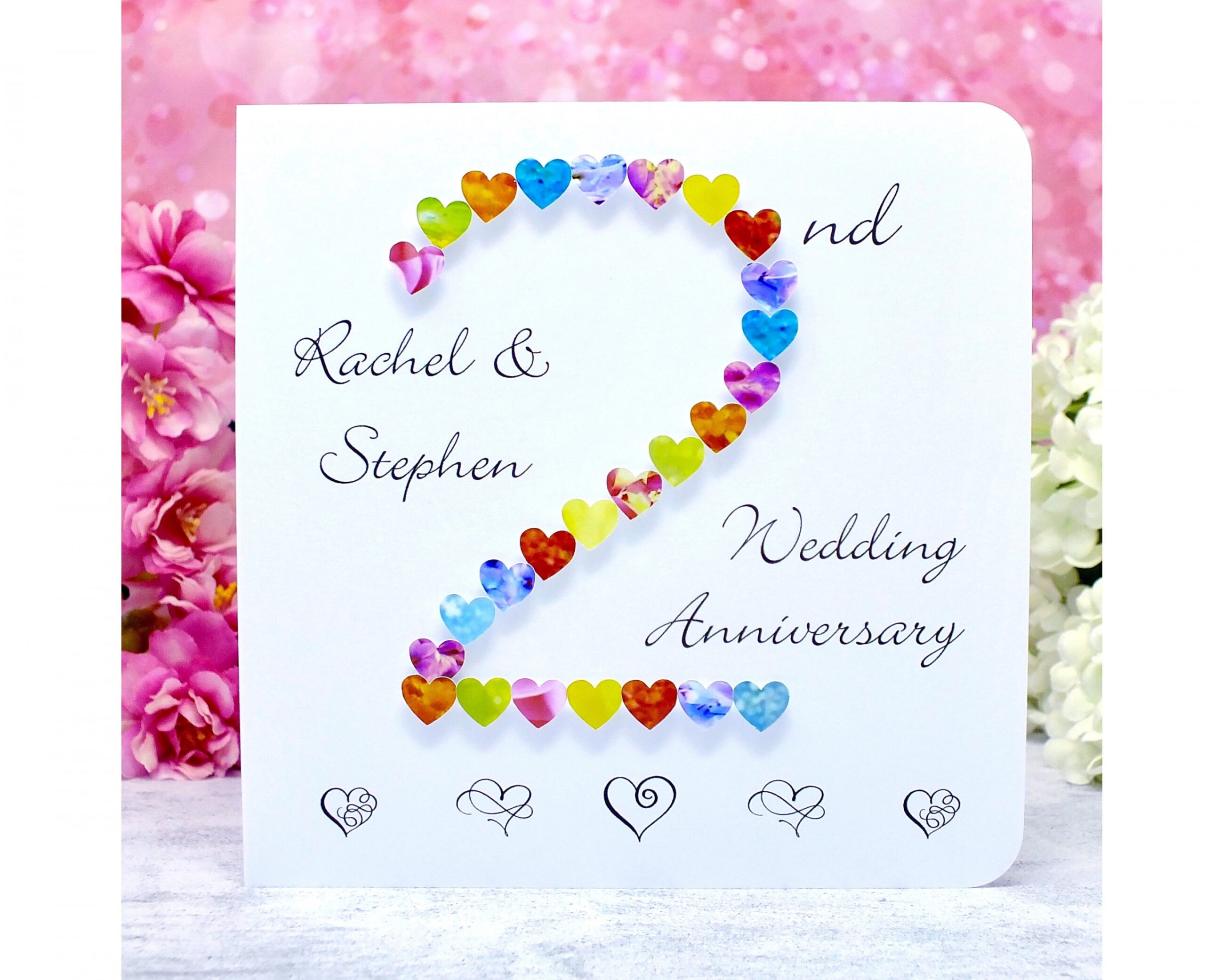 nd Wedding Anniversary Card Handmade Personalised Second nd