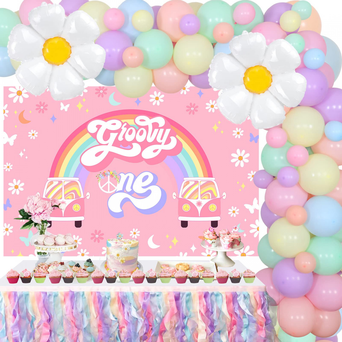 One Groovy Birthday Decorations Girl Daisy Flower Pastel Macaron