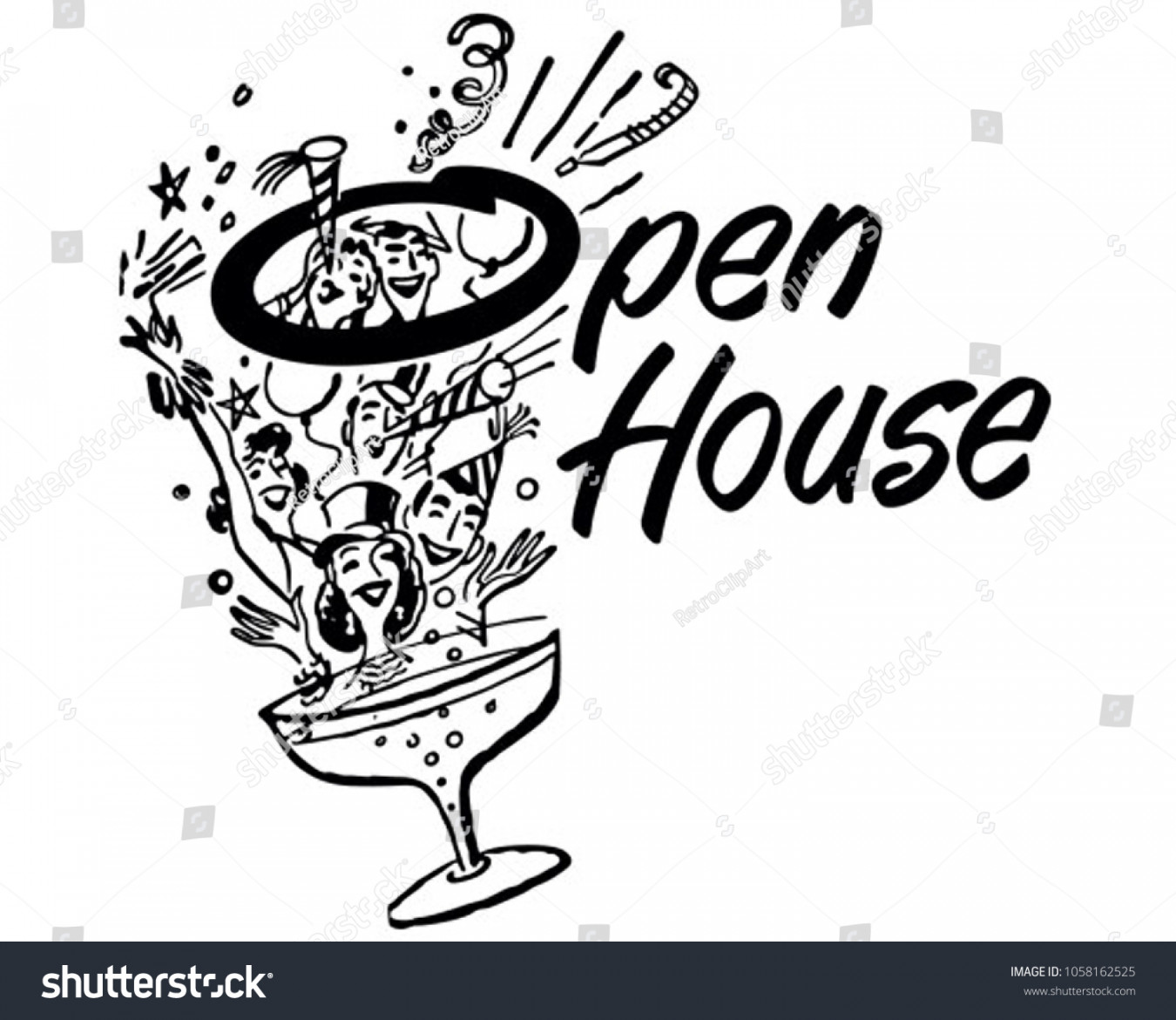 Open House Party Banner - Retro: Stock-Vektorgrafik (Lizenzfrei