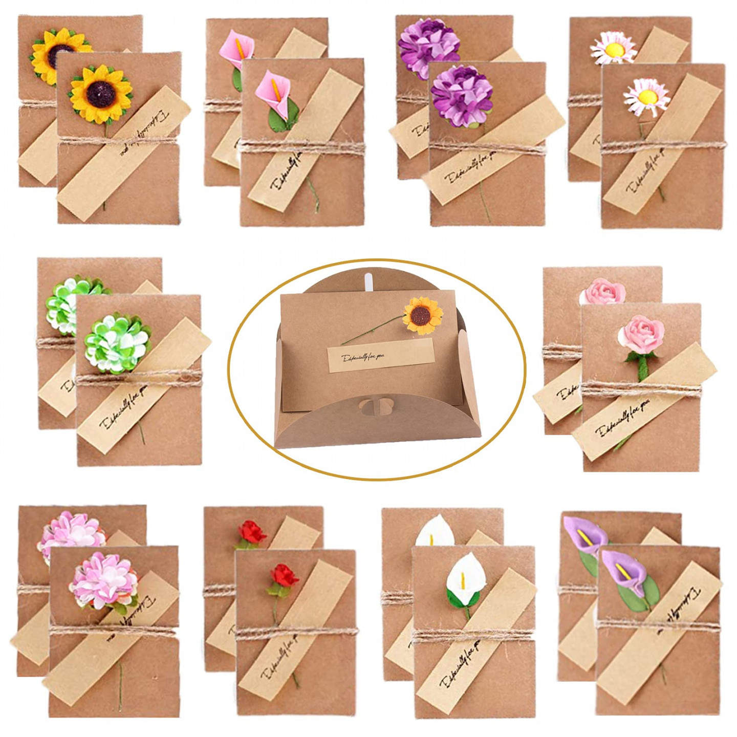 Pack of  Greeting Card Envelopes, D Flower Card Retro Kraft Paper  Flowers Bucket Decorated for VaSee more Pack of  Greeting Card  Envelopes, D