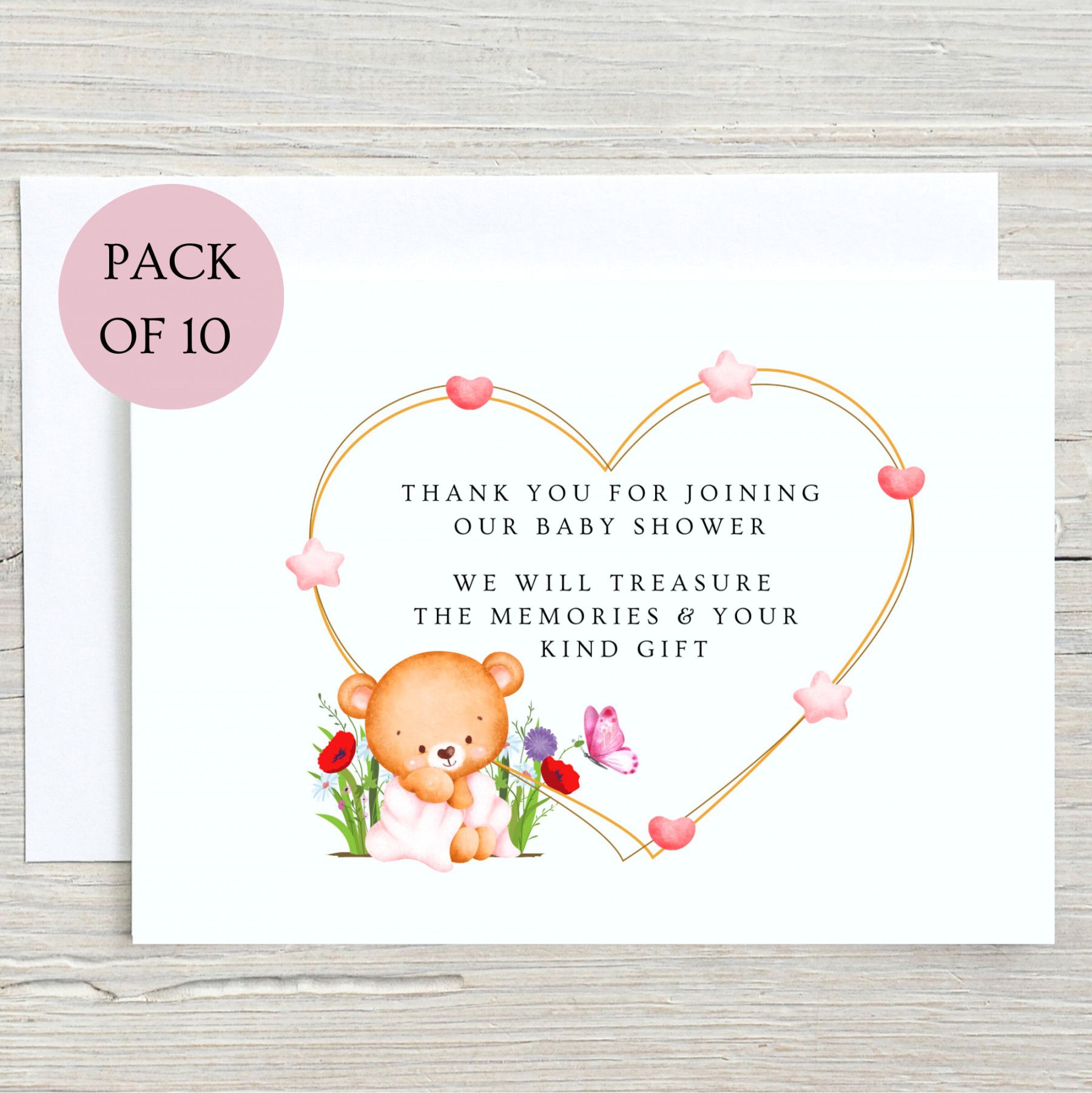 PACK OF  Thank You For Joining Our Baby Shower. We Will Treasure The  Memories and Your Kind Gift Card. A Folded Baby GIRL Card.