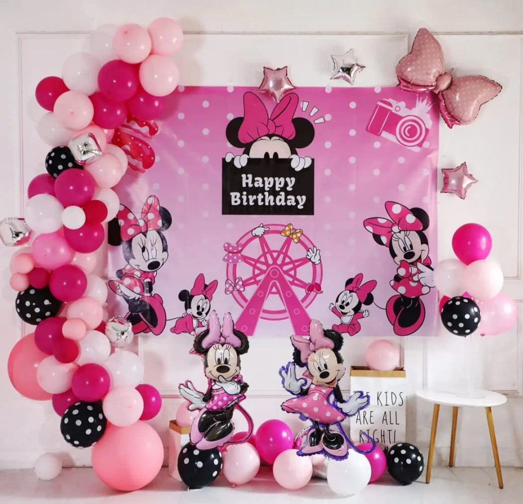 Pcs Minnie Themed Party Liefert Set für Mädchen Mit Luftballons Girlande  Kit Rosa Mini Maus Hintergrund Geburtstag Party Dekorationen