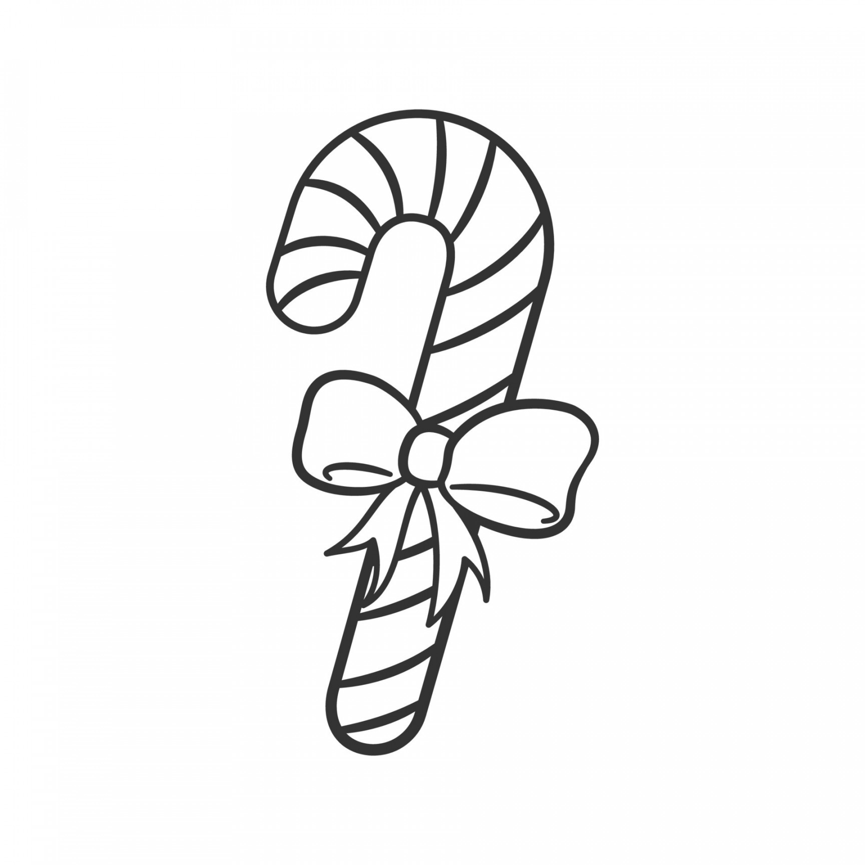 Peppermint candy cane with ribbon outline doodle cartoon