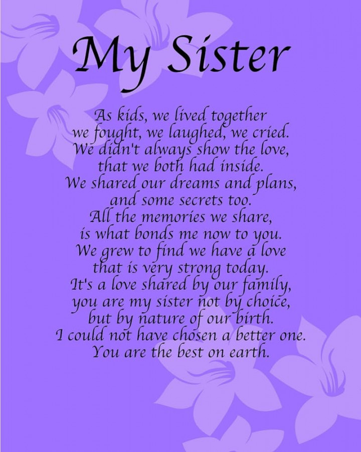 Personalised My Sister Poem Birthday Christmas Sister Anniversary Husband  Wife Boyfriend Girlfriend Present Gift Perfect For Framing