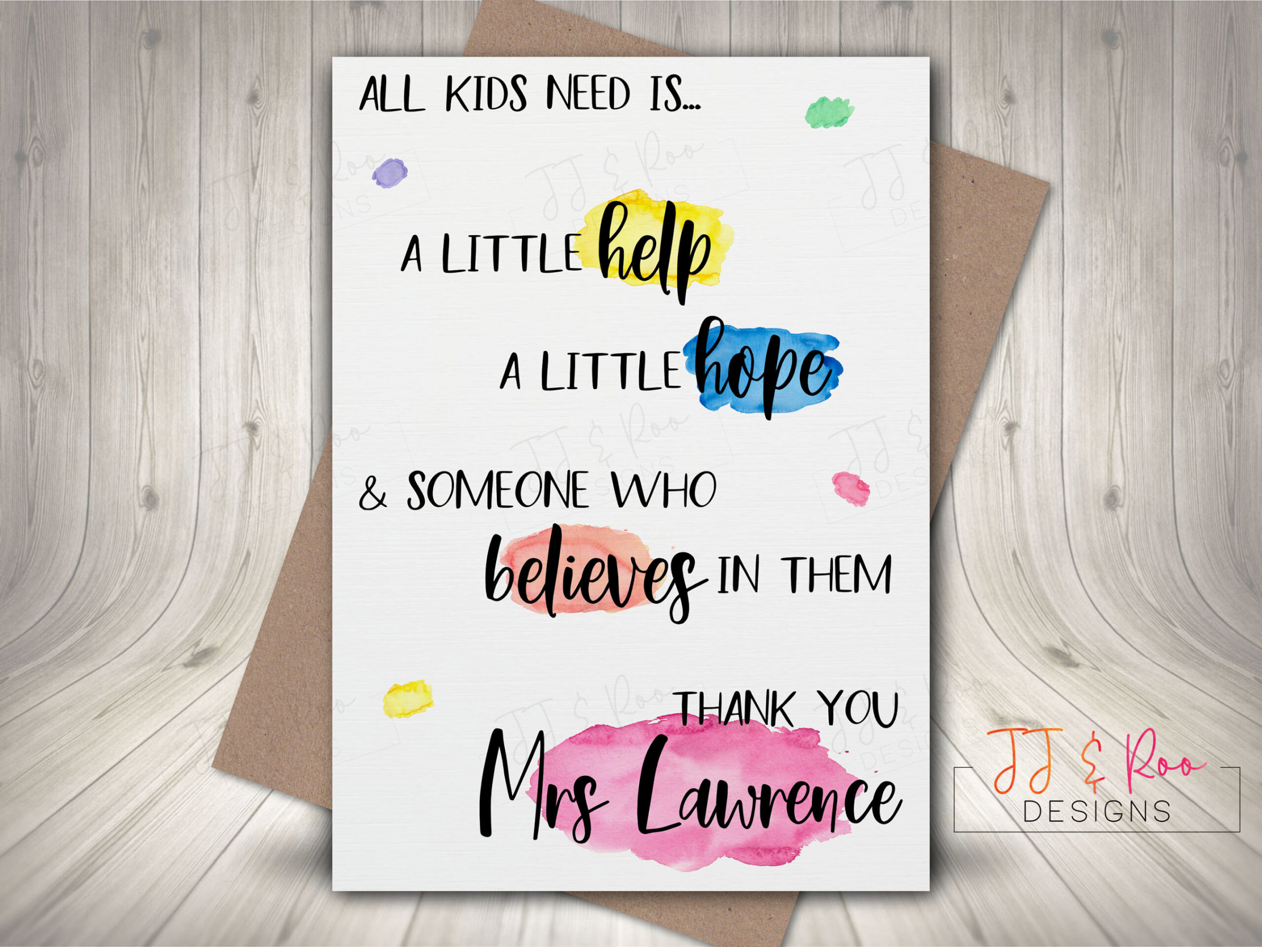 Personalised Teacher Thank You Card  Teaching Assistant  Childminder Card   All Kids Need Is  Nursery Assistant Card