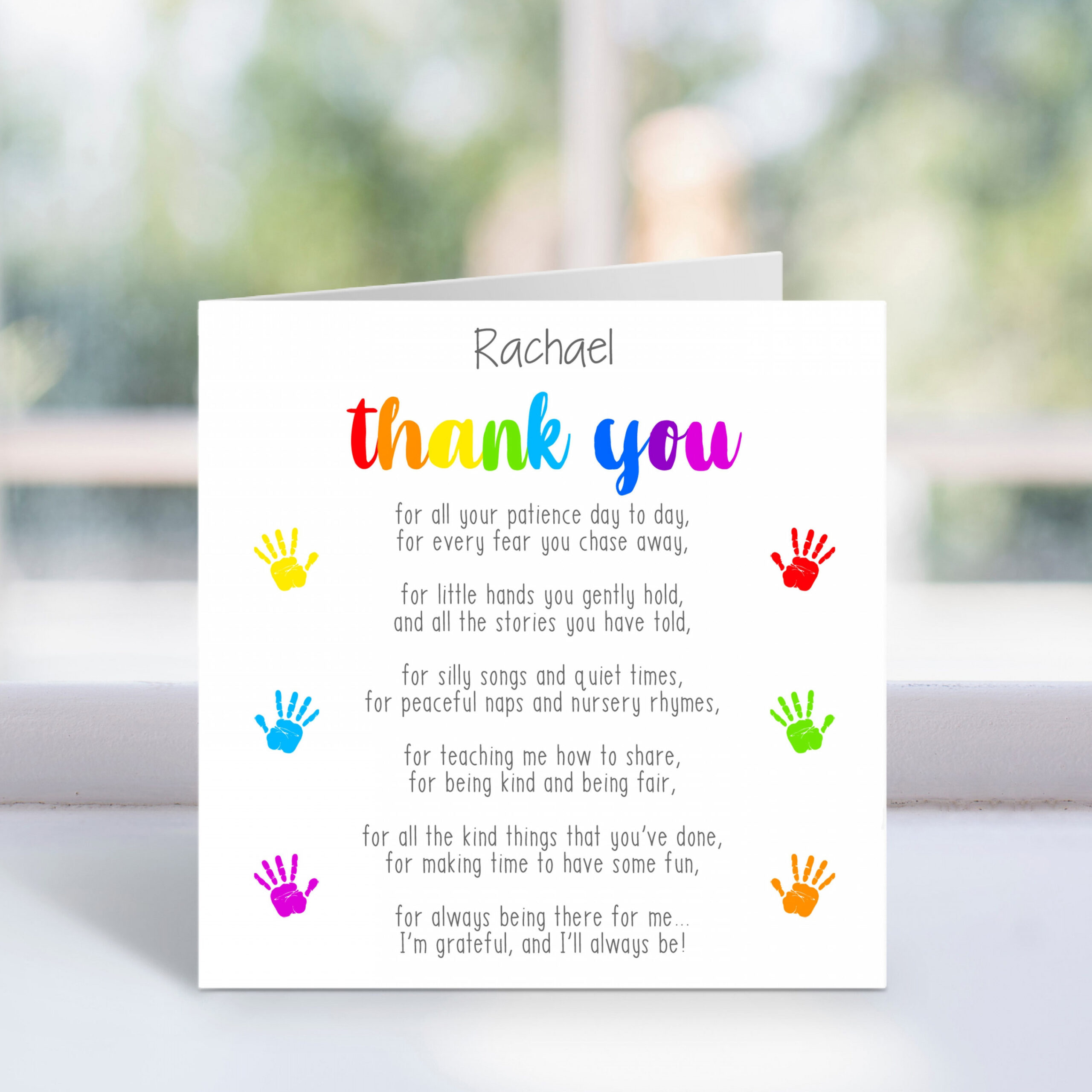 Personalised Thank You Card End of Year Teacher Pre School Nursery