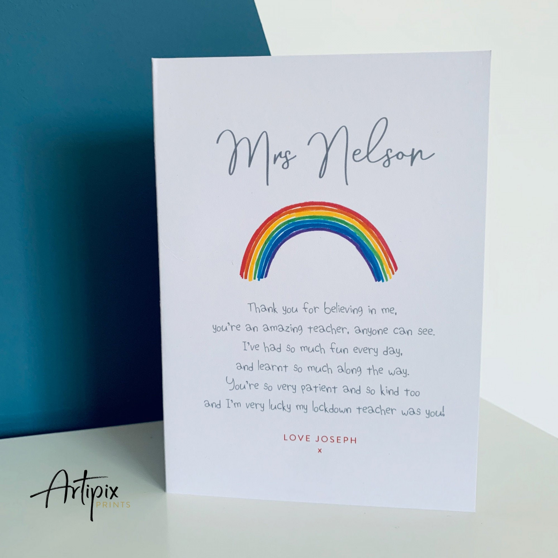 Personalised thank you teacher card/teacher thank you/thank you  card/rainbow teacher thank you card