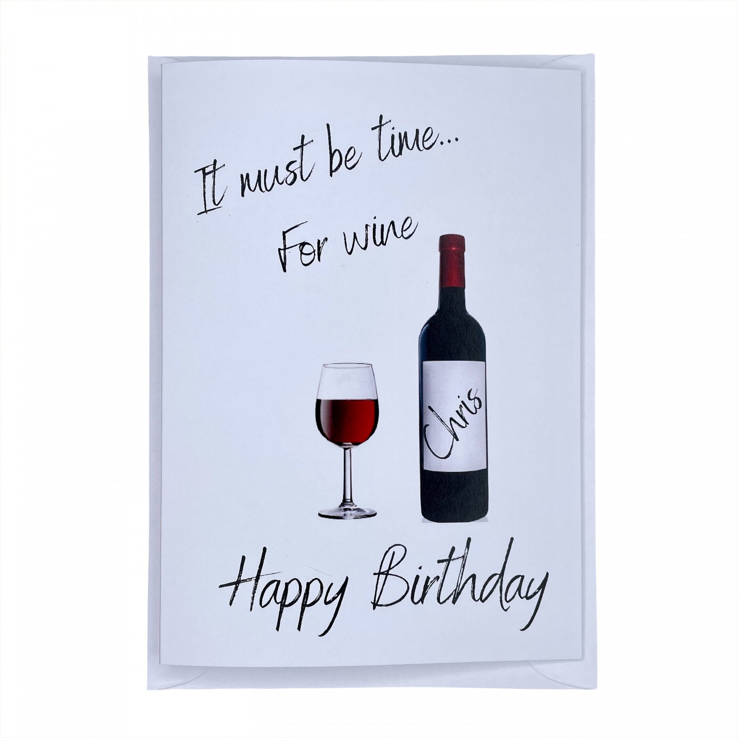 Personalised wine birthday card, Happy Birthday, Must be time for wine,  Birthday, Personalised wine card