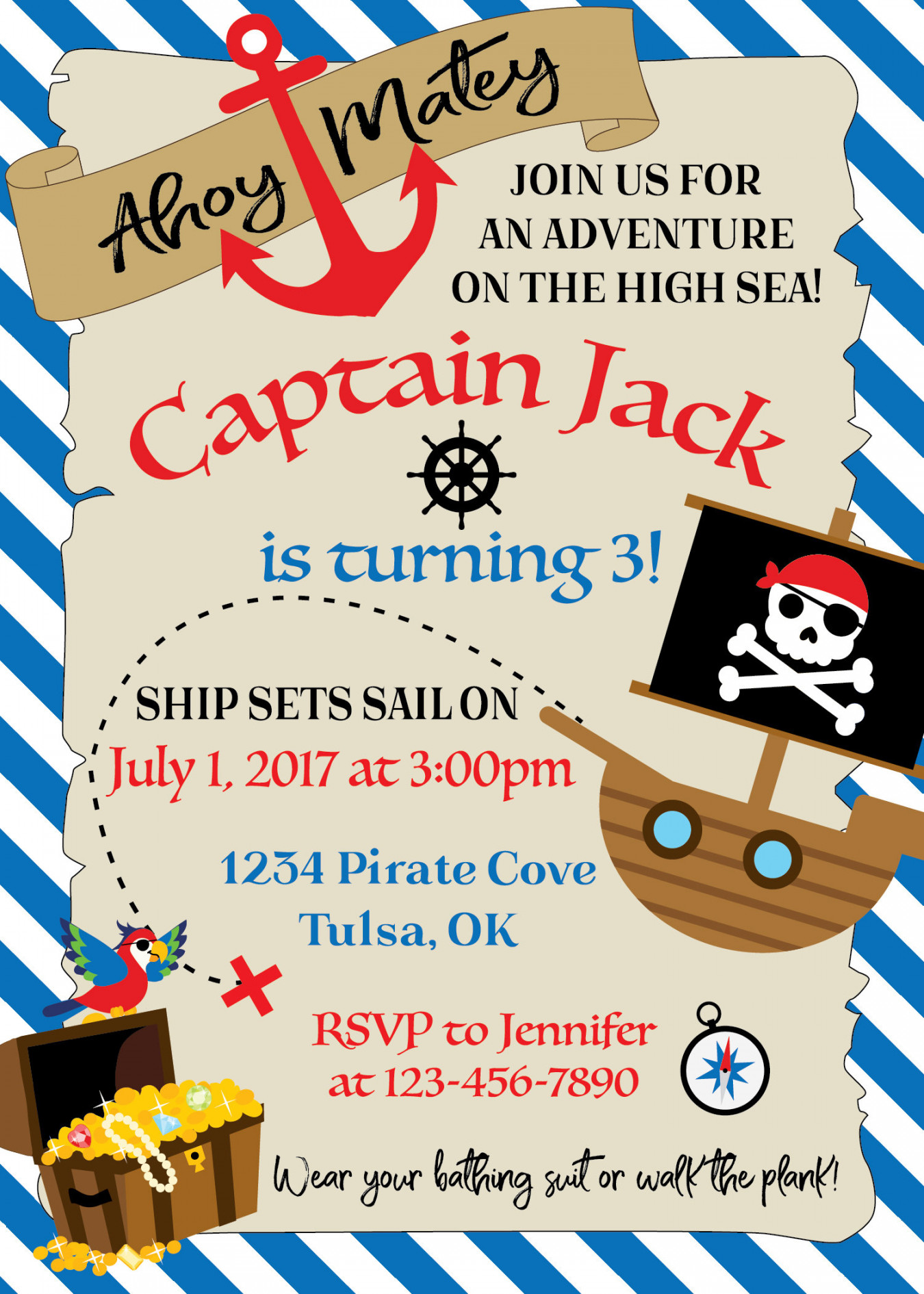 Pirate Birthday Party Invitation Pirate Party Printable - Etsy