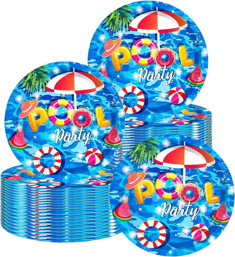 Pool Party Tableware Plates Beach Party Supplies  Inch Summer Pool Party  Plates for Summer Beach Theme Pool Birthday Party Decorations for  Pieces