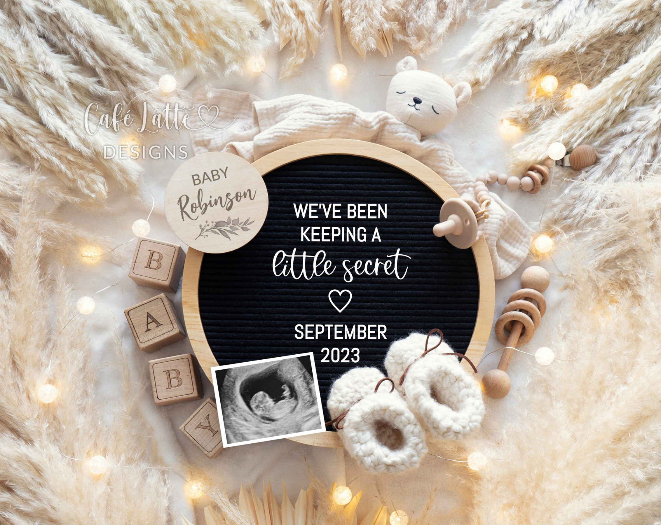 Pregnancy Announcement For Social Media Boho Neutral Theme – Café