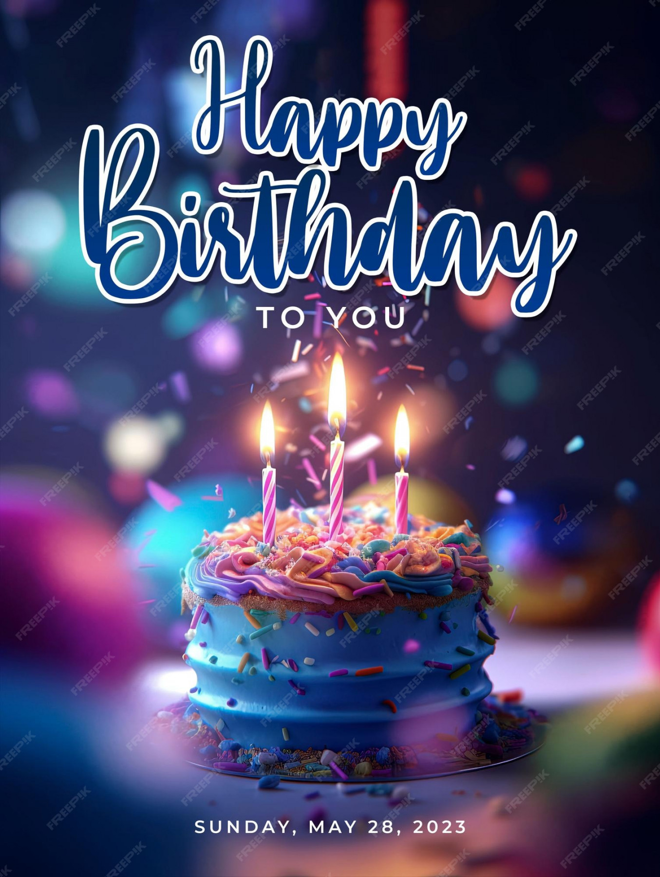 Premium PSD  Happy birthday poster with delicious birthday cake