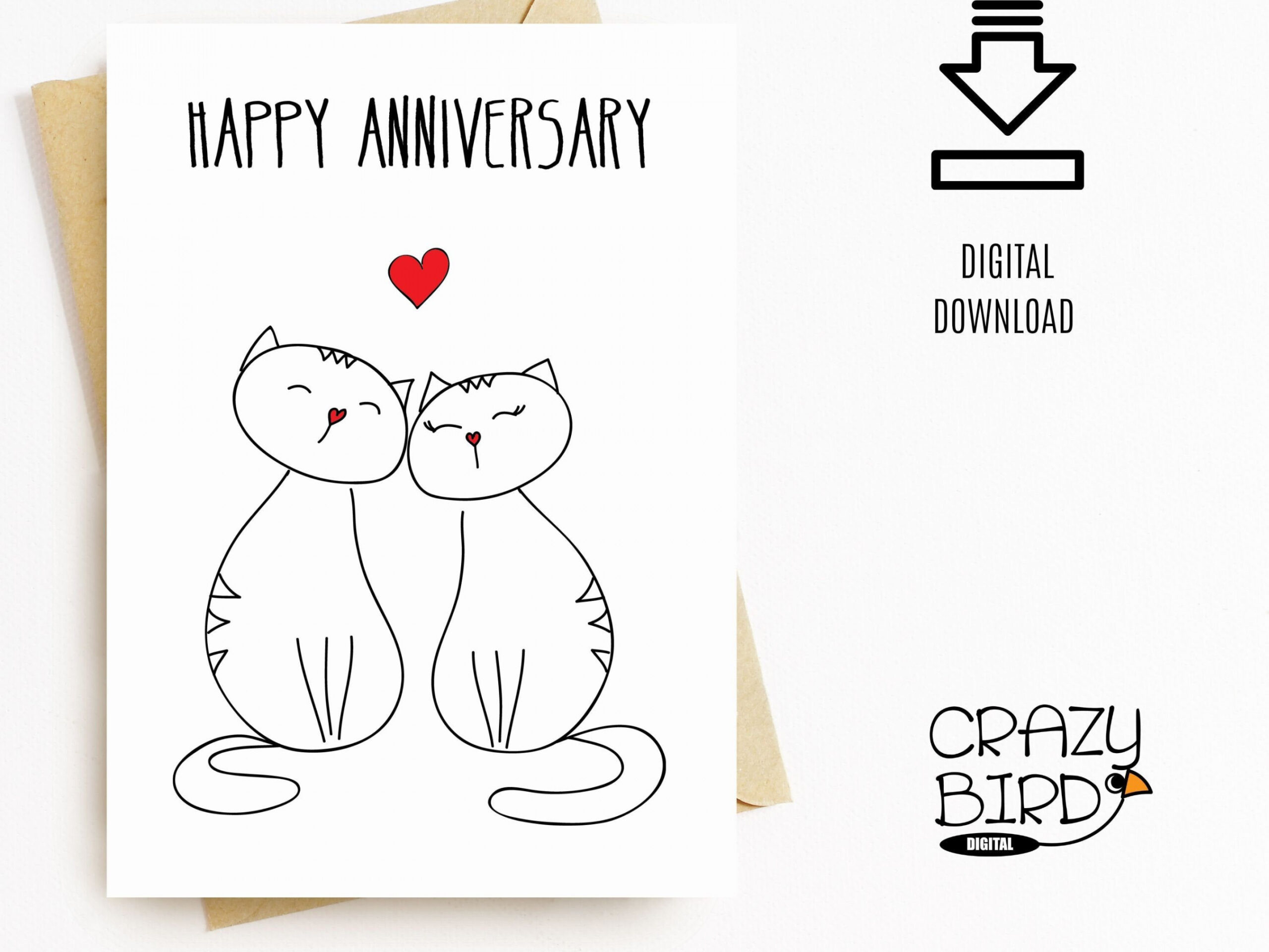 Printable Anniversary Card With Cats Printable Anniversary - Etsy