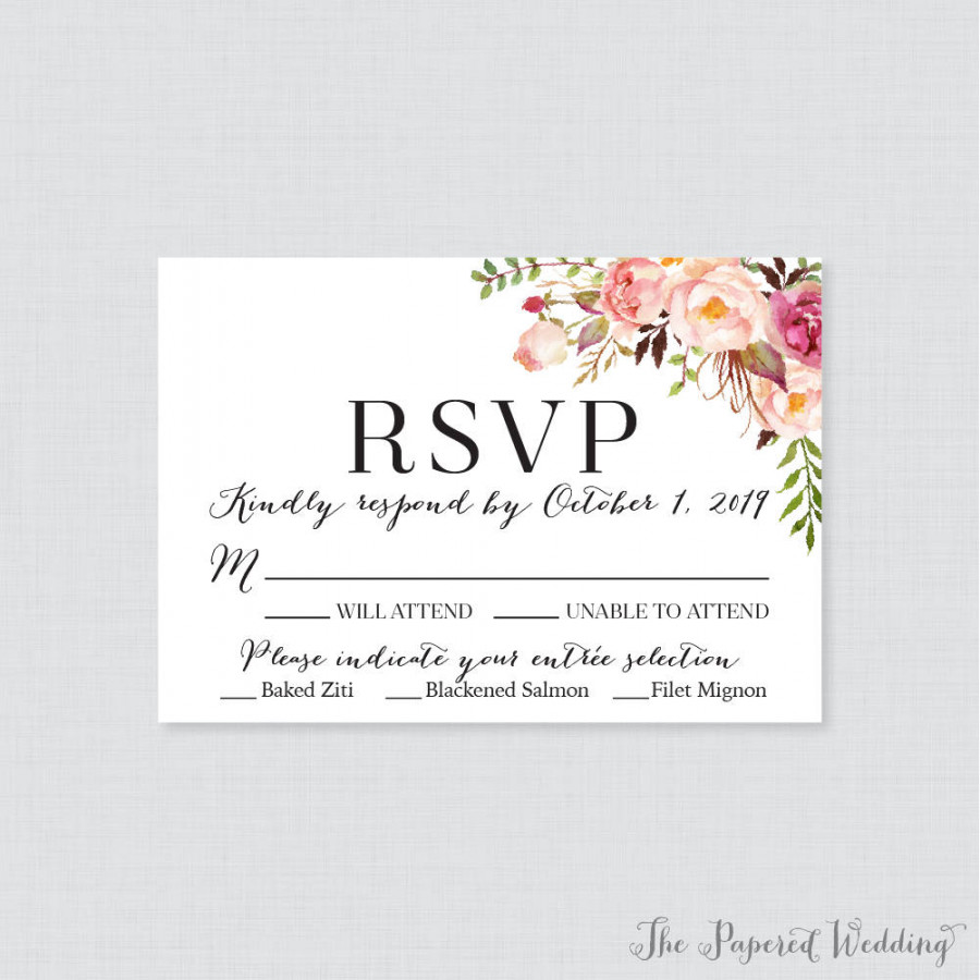 Printable OR Printed Wedding RSVP Cards Pink Floral RSVP - Etsy