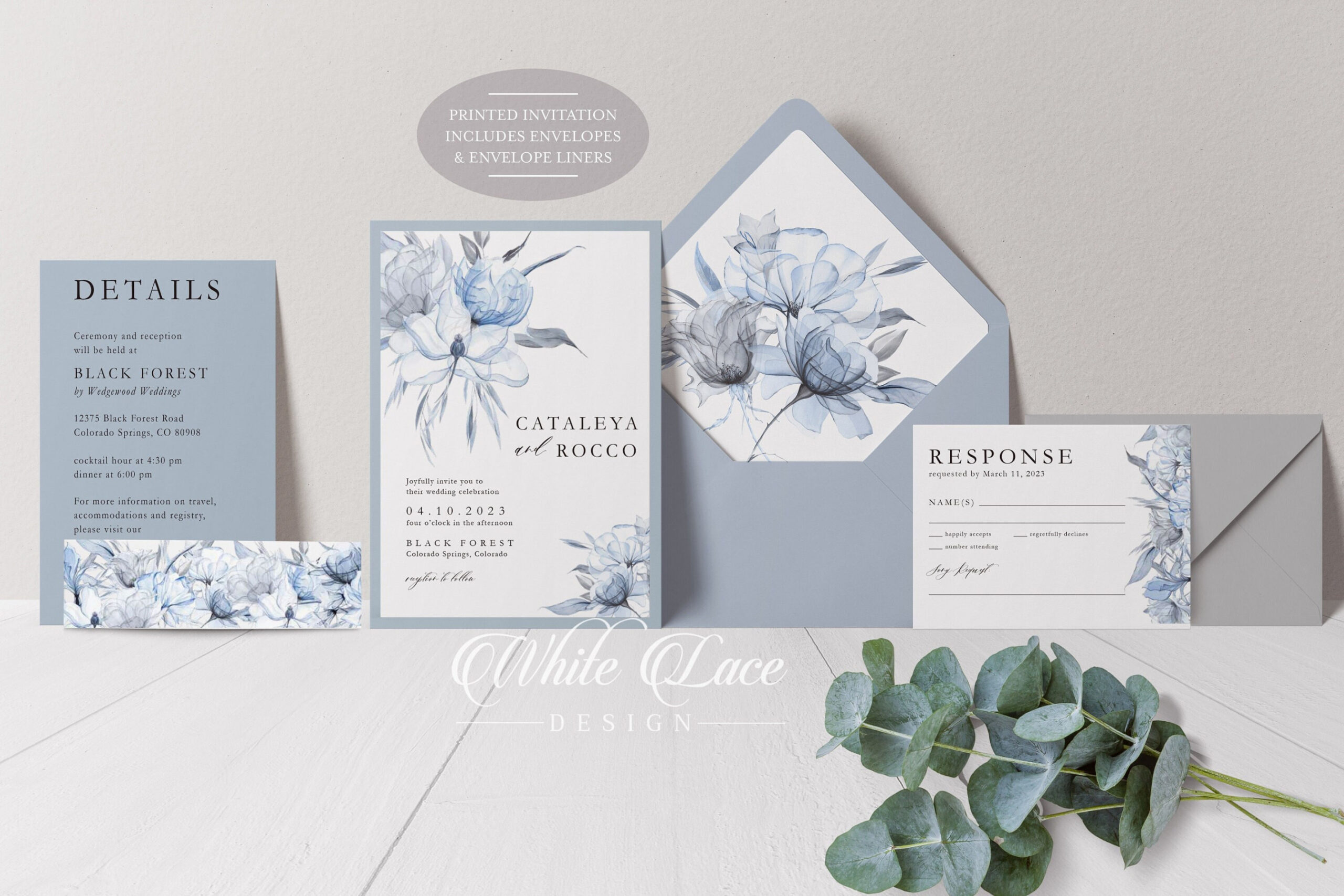 Printed Wedding Invitations Dusty Blue Blue Watercolor - Etsy