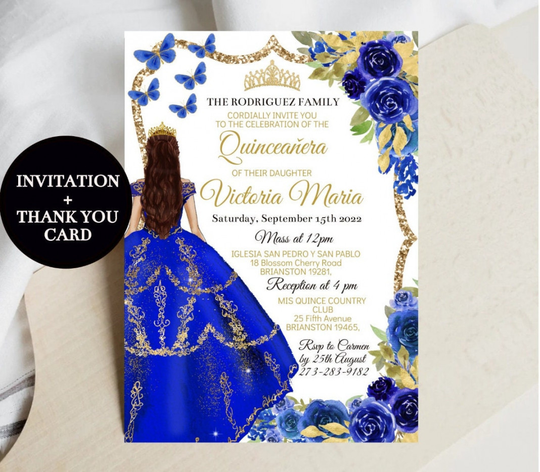 Quinceañera Invitation Royal Blue Gold Charro Princess - Etsy