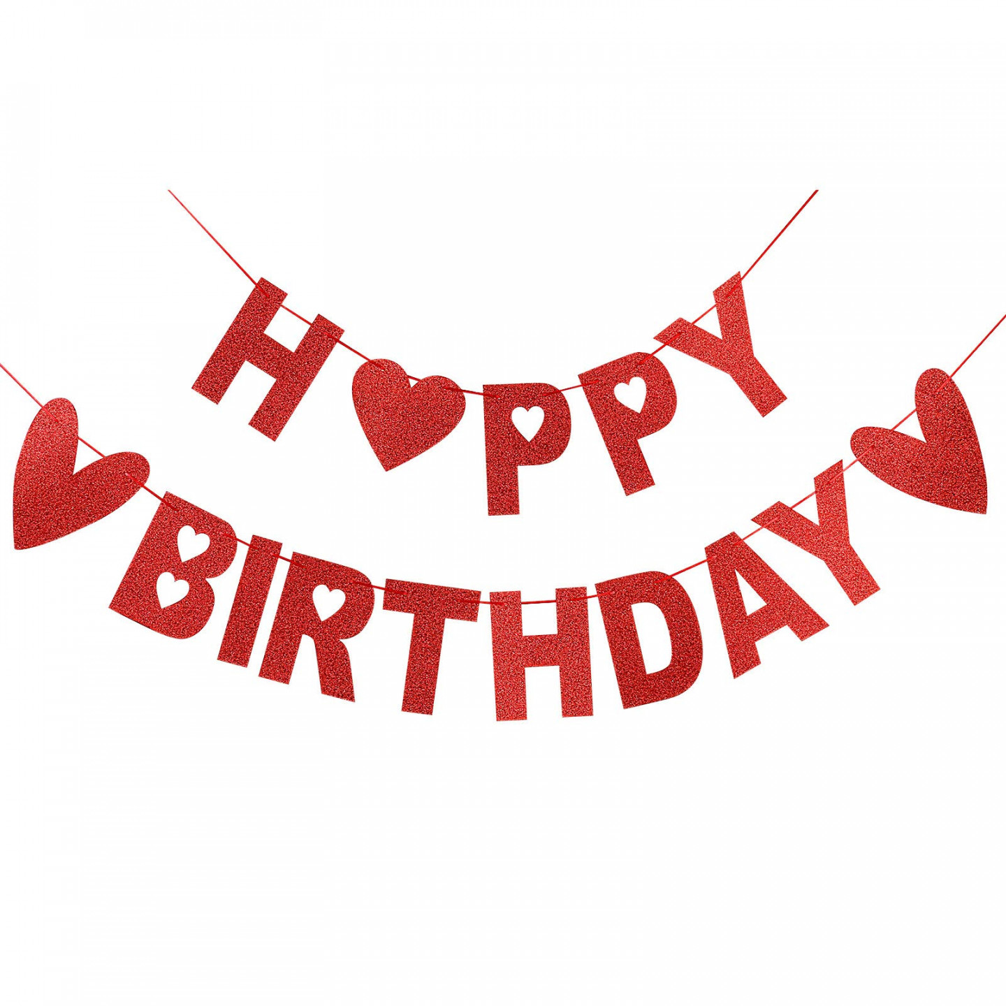 Red Glitter Happy Birthday Valentines Banner Valentines Day