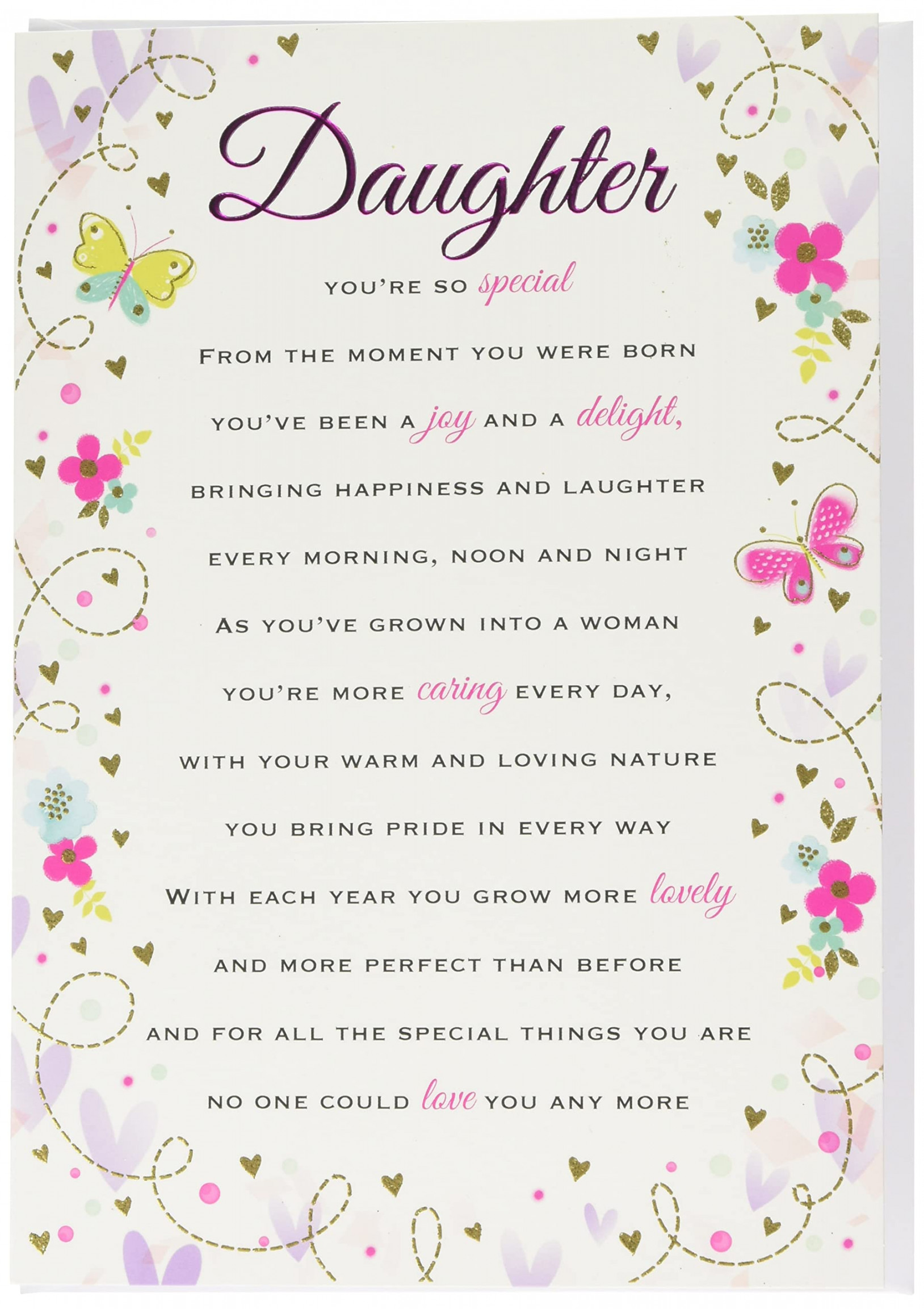 Regal Publishing Heartfelt Wishes Sentimental Daughter Birthday Card White  Peach Beige Pink Green " x " C807