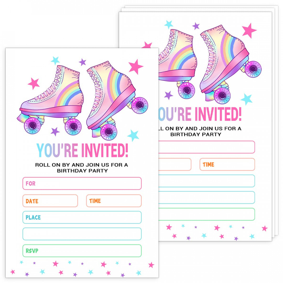 Roller Skating Birthday Party Invitations for Girls, Roller Skating Party  Invitations with EnvelopesSee more Roller Skating Birthday Party