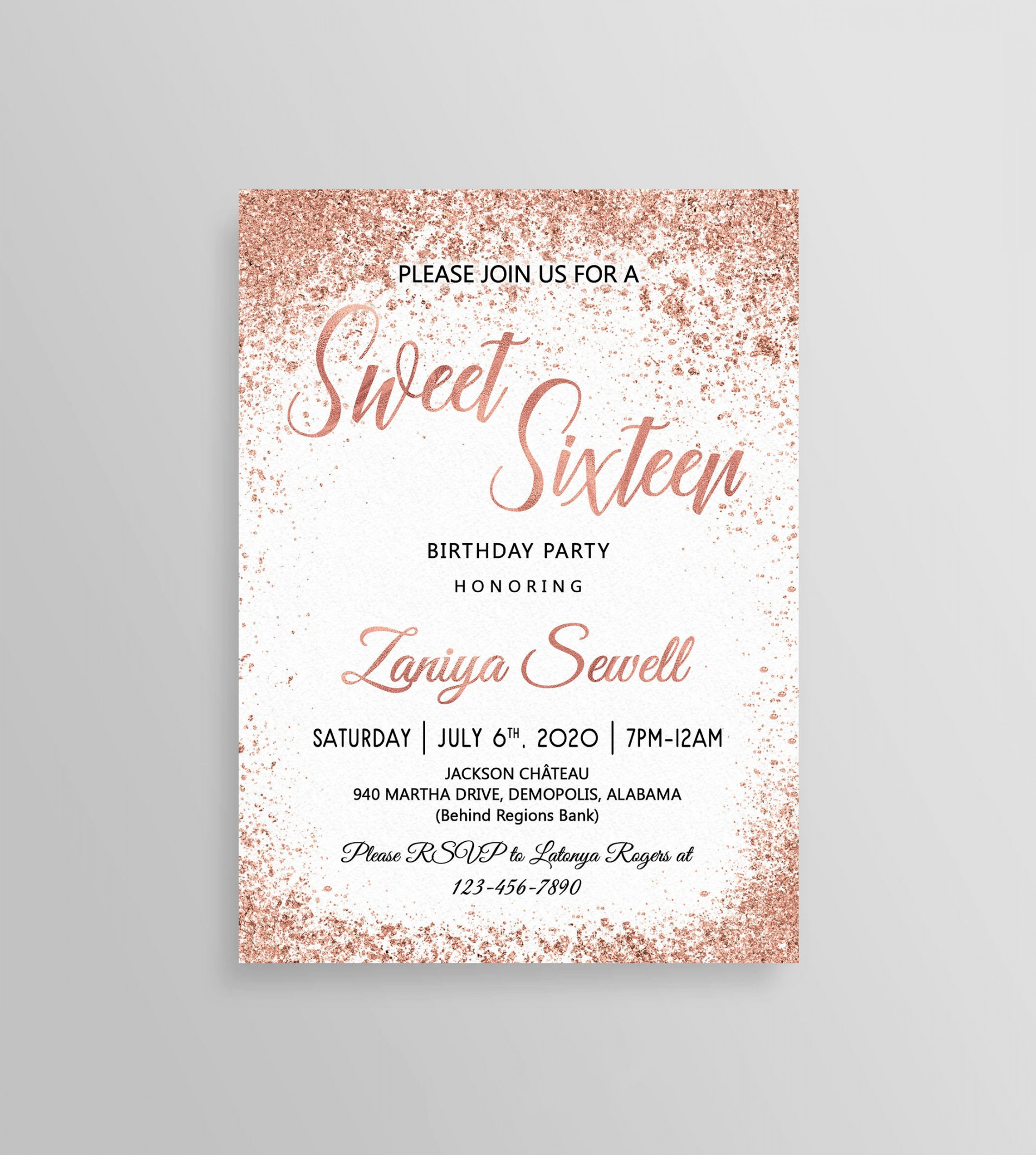 ROSE GOLD Sweet  Geburtstag Einladung Sweet Sixteen Glitter