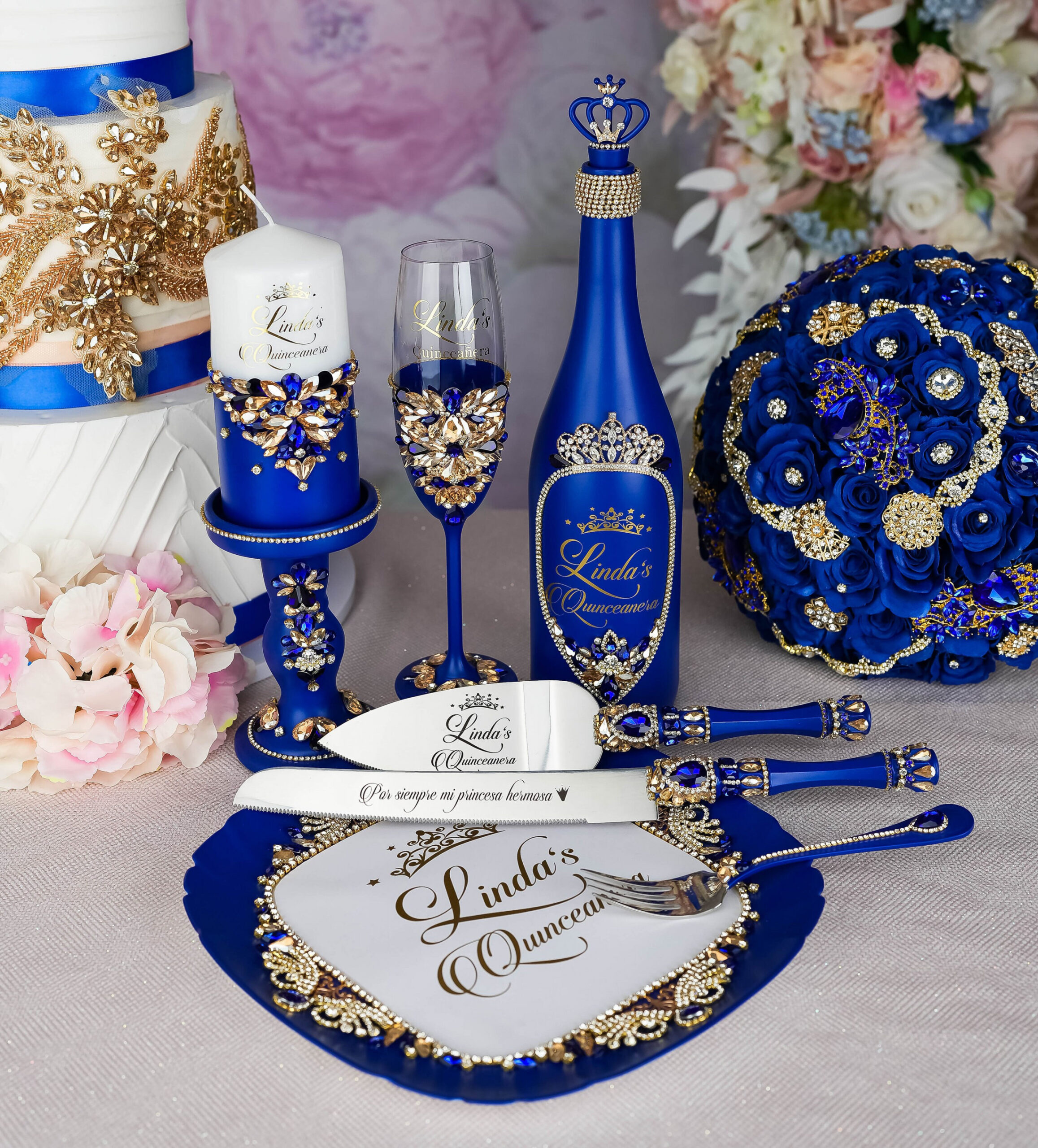 Royal blue quinceanera decorations blue gold quince anos - Etsy