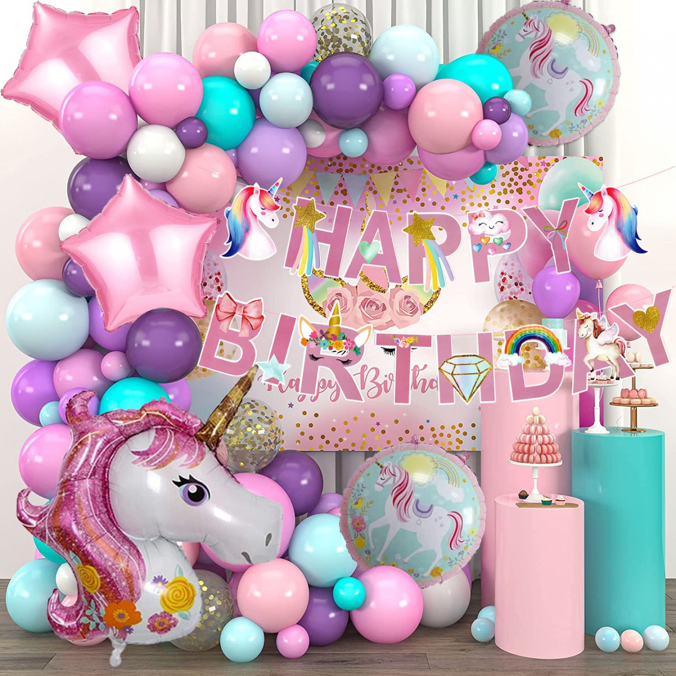 Rozi Decoration Unicorn Theme Balloons Garland Decoration kit for