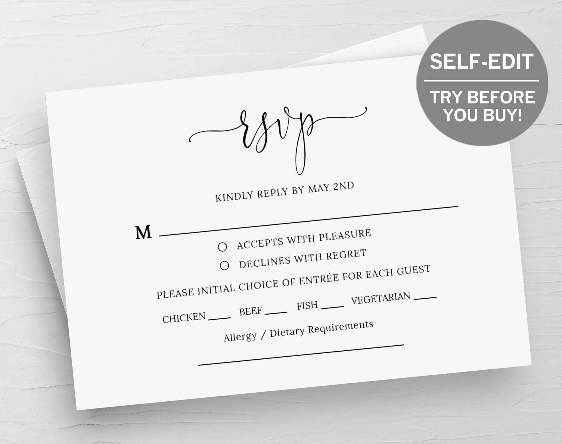 RSVP Card Template Wedding RSVP Cards Response Cards RSVP - Etsy