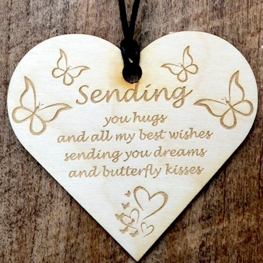 Sending You Hugs Kisses and Wishes Wooden Heart Plaque Gift