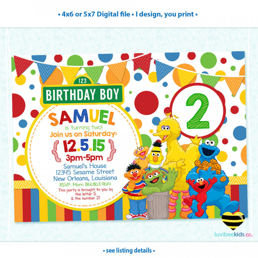 Sesame Street Birthday Invitation - Primary Colors - Style #