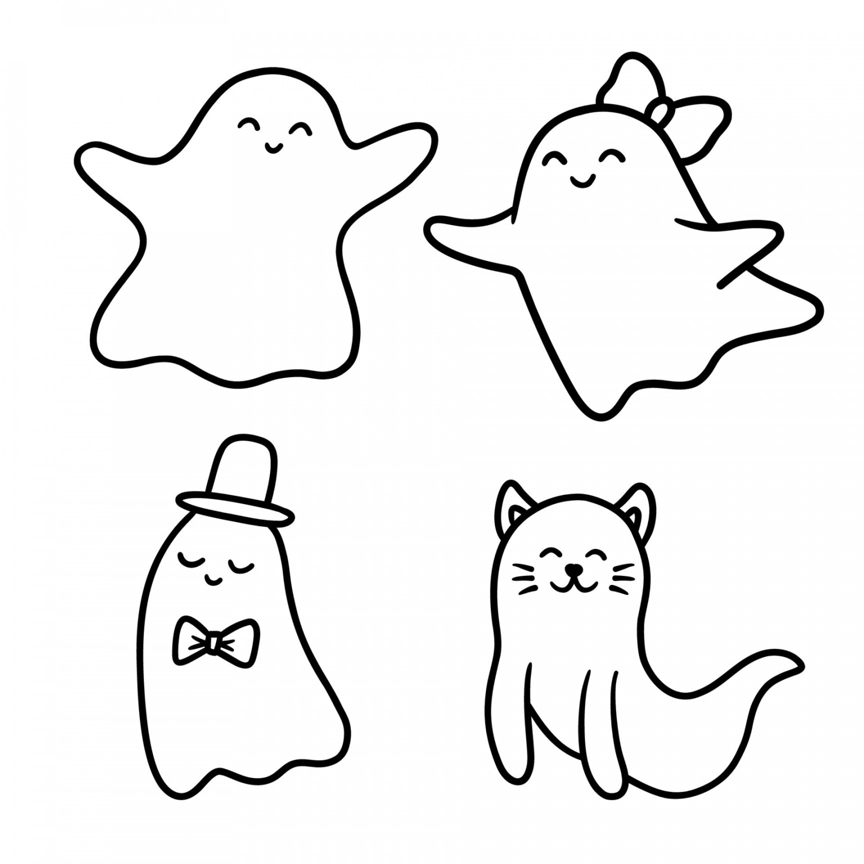 Simple cute ghost, vector outline illustration isolated on white