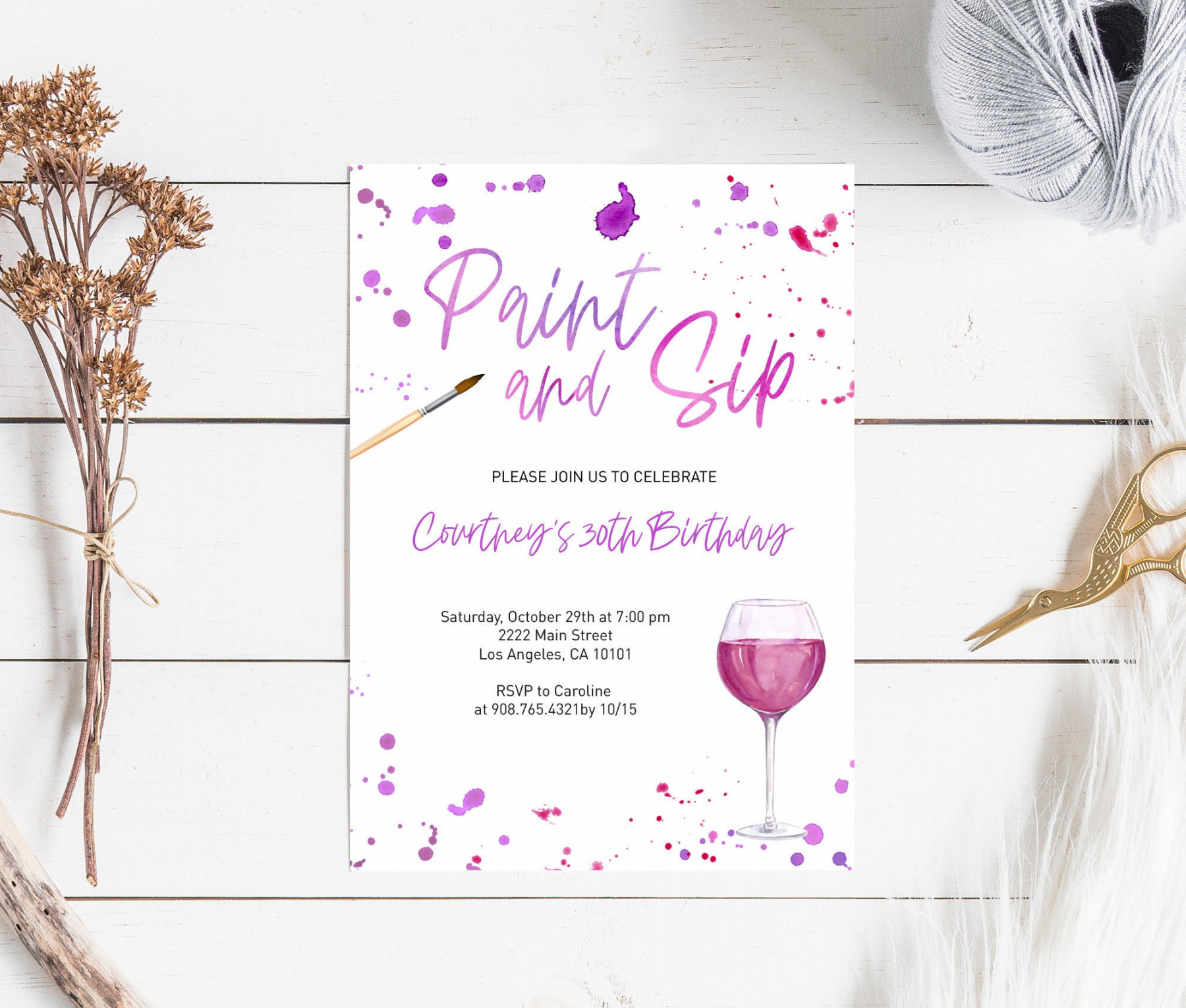 Sip and Paint Invitation, paint and sip birthday party invite printable  template, painting bachelorette party, Any Occasion INSTANT DOWNLOAD