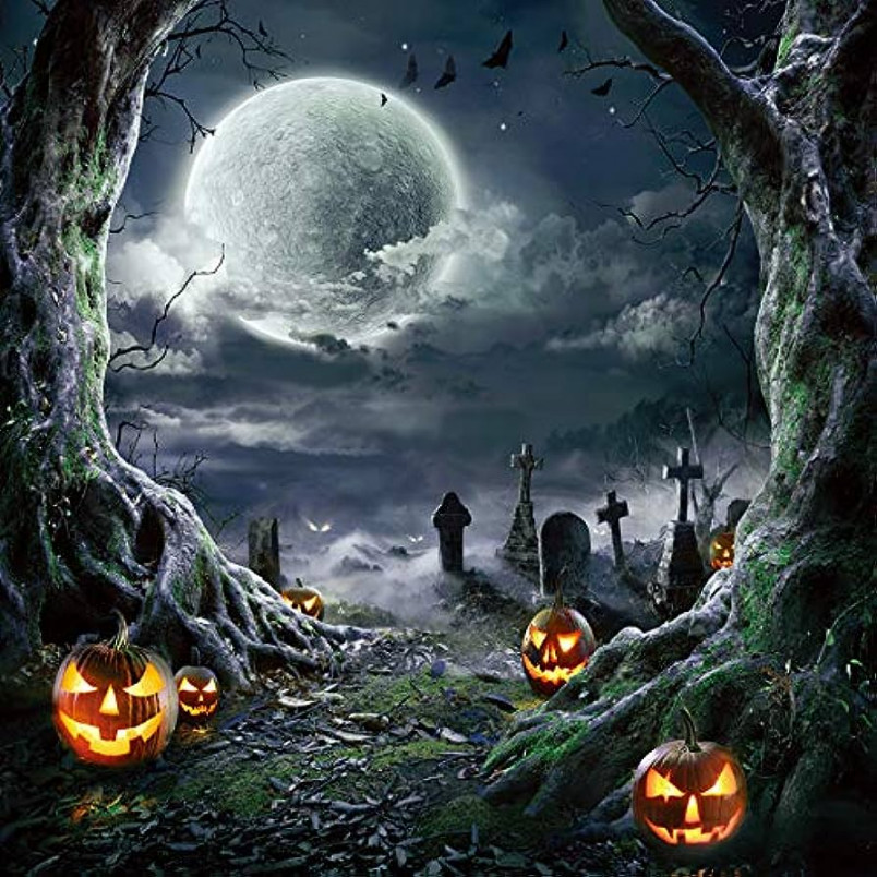 SJOLOON Halloween Photography Backdrop Horror Night Backdrop Scary Pumpkin  Moon Background for Party Decoration Supplies Studio Props (xm)