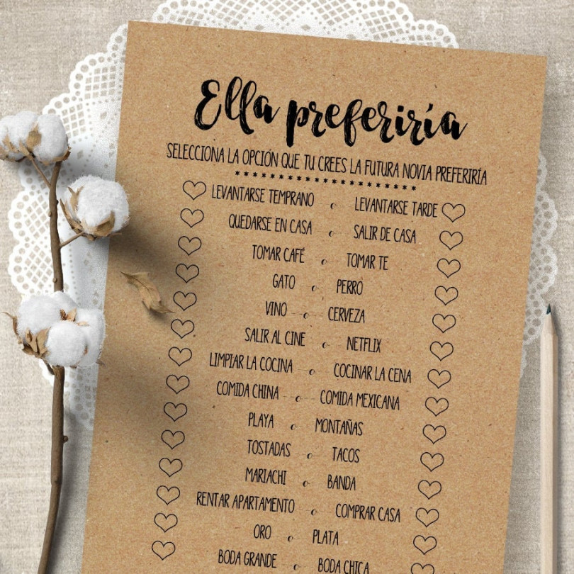 SPANISH Bridal Shower Spiele Ella Preferiria - Etsy