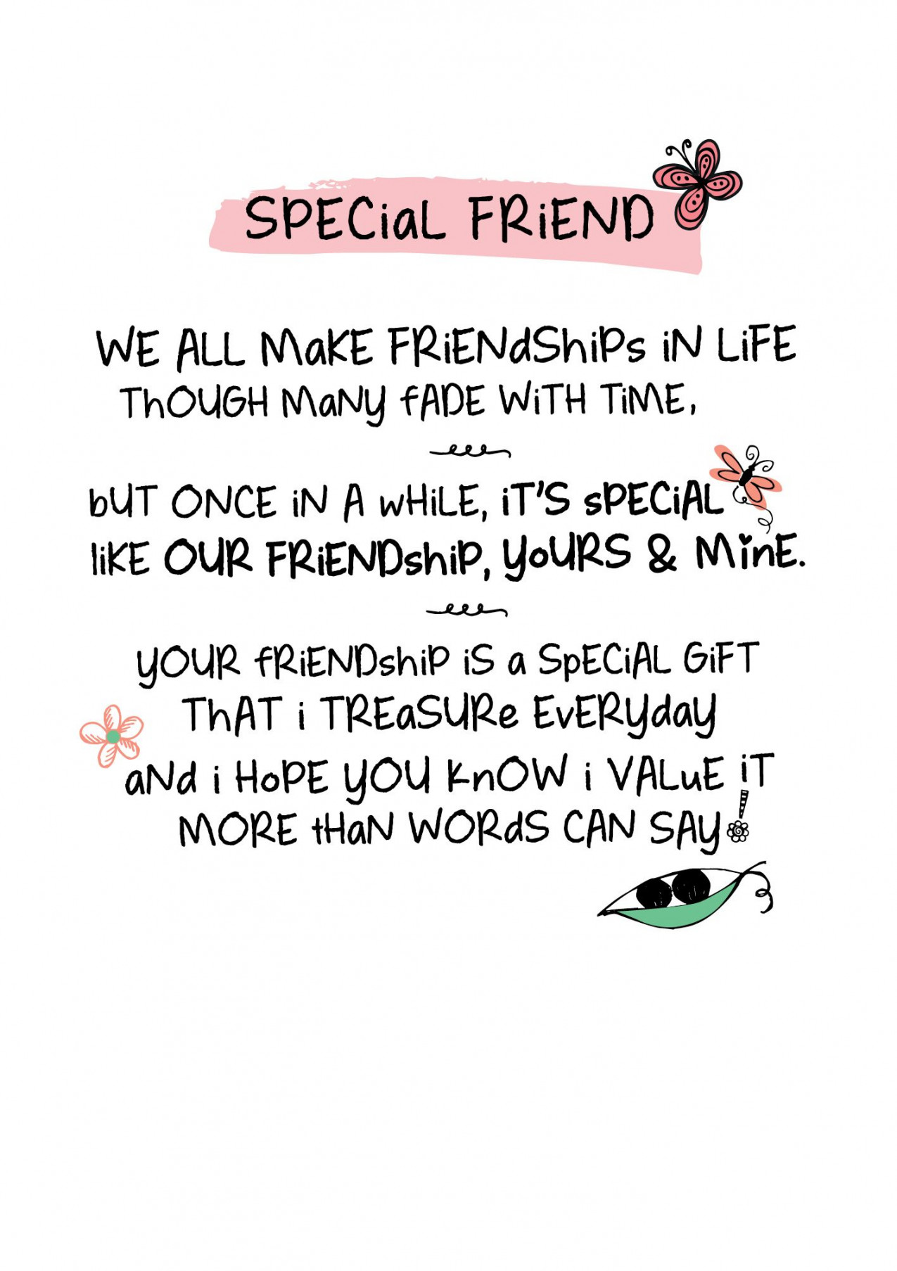 Special Friend Inspired Words Greeting Card Blank Inside  For Her