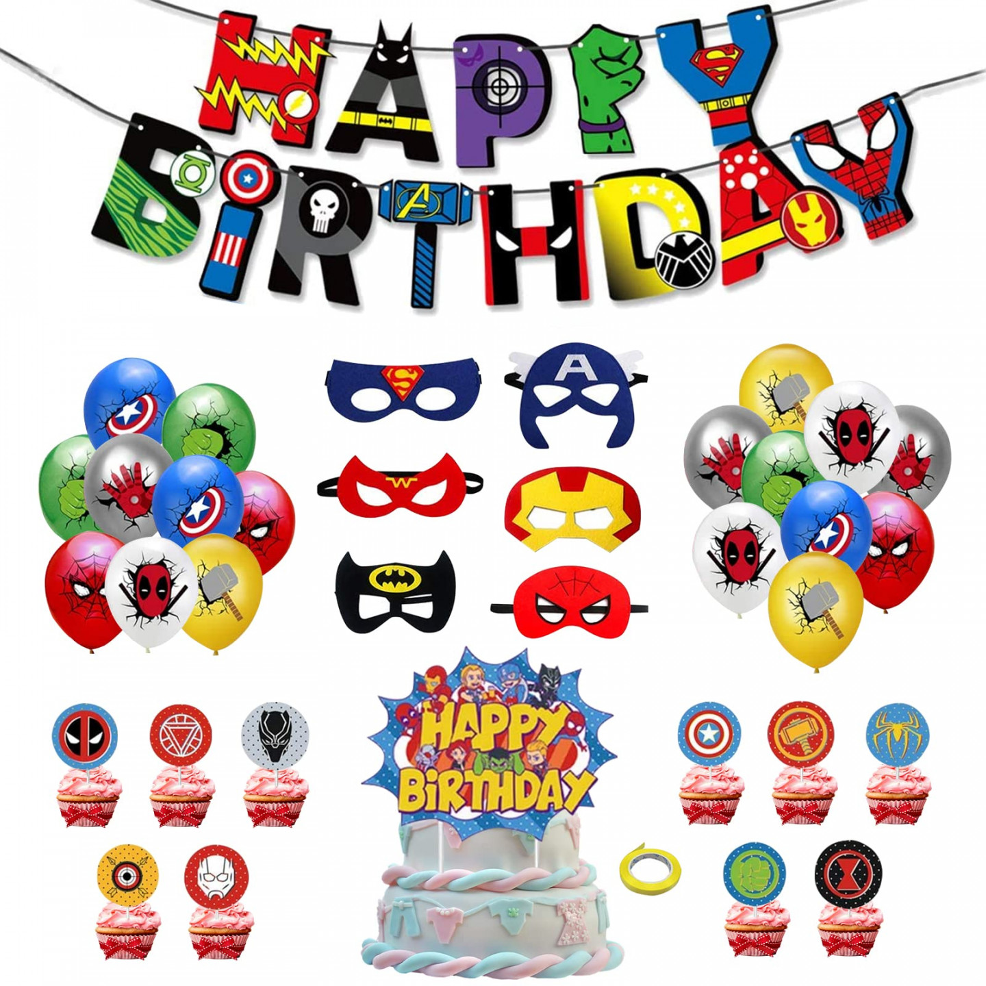 Super Hero Geburtstagsfeier Dekorationen Set,Avengers Party Supplies  Decorations,Superhelden-Partyzubehör,Avengers-Party-Dekoration,Superhelden  Party