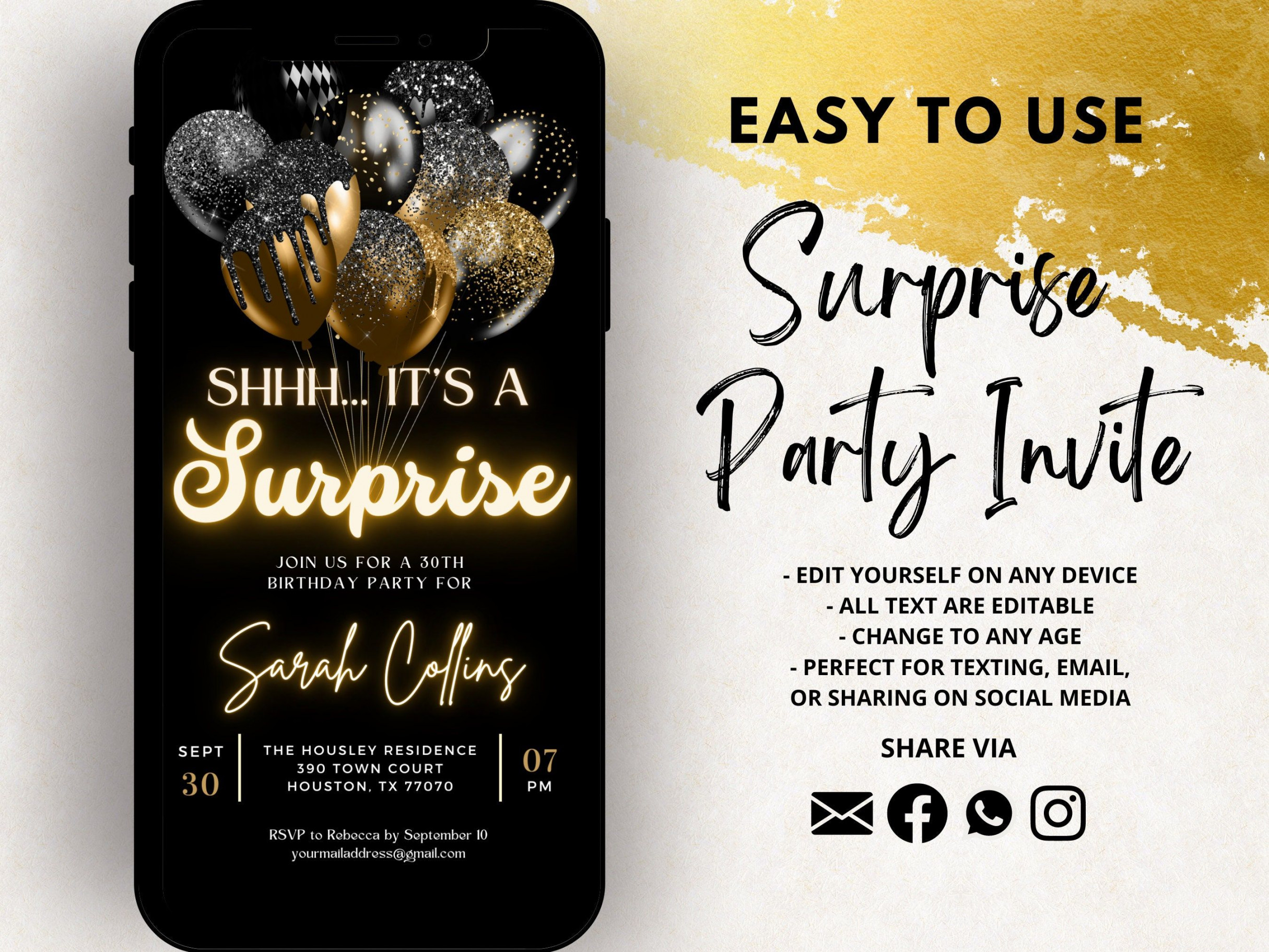 Surprise Party Evite Shhh Its A Surprise Birthday Evite - Etsy