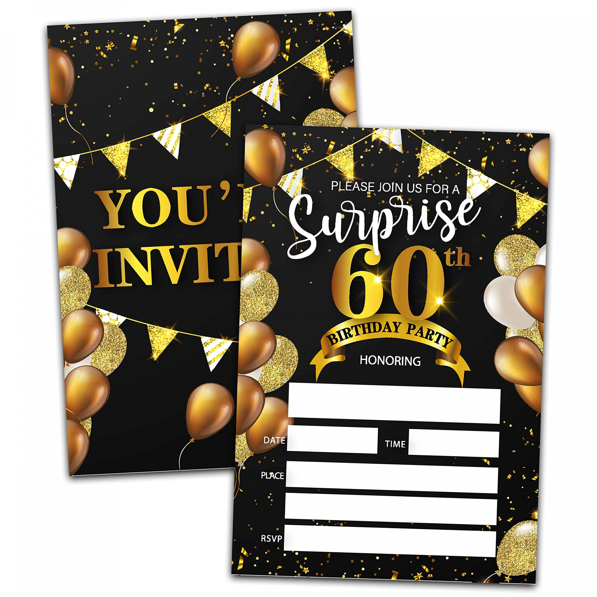 Surprise th Birthday Party Invitations with Envelopes, " x " Black and  Gold Birthday Invitations For Filling Confetti Streamers Party Invitations