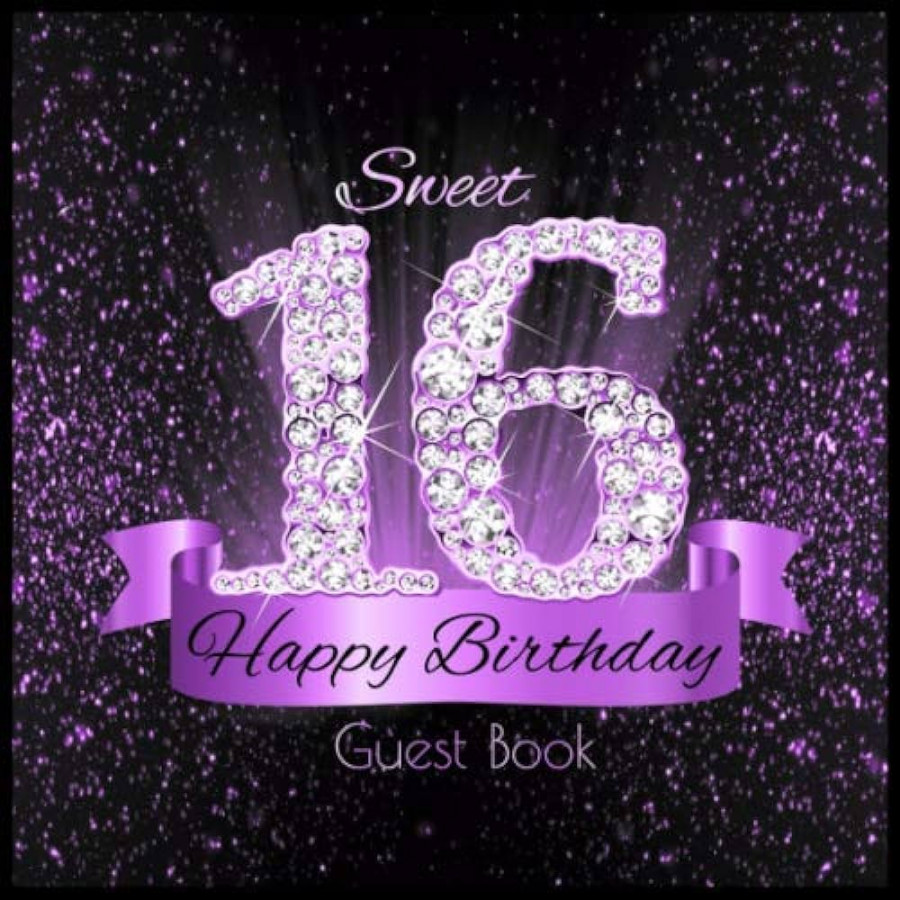 Sweet  Happy Birthday Guest Book: Cute Shiny Diamond Purple Black Binding  I Written Wishes from Loved Ones I Keepsake I Princess Party Supplies &