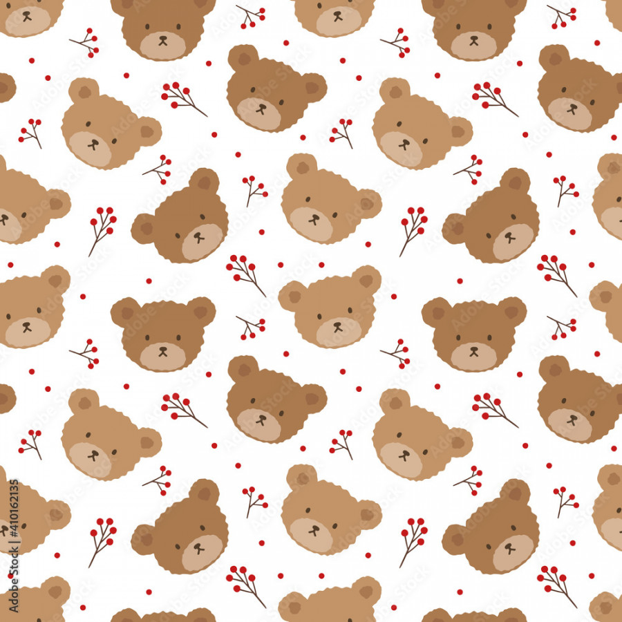 Teddy Bear Seamless Pattern Background, Happy cute bear, Cartoon