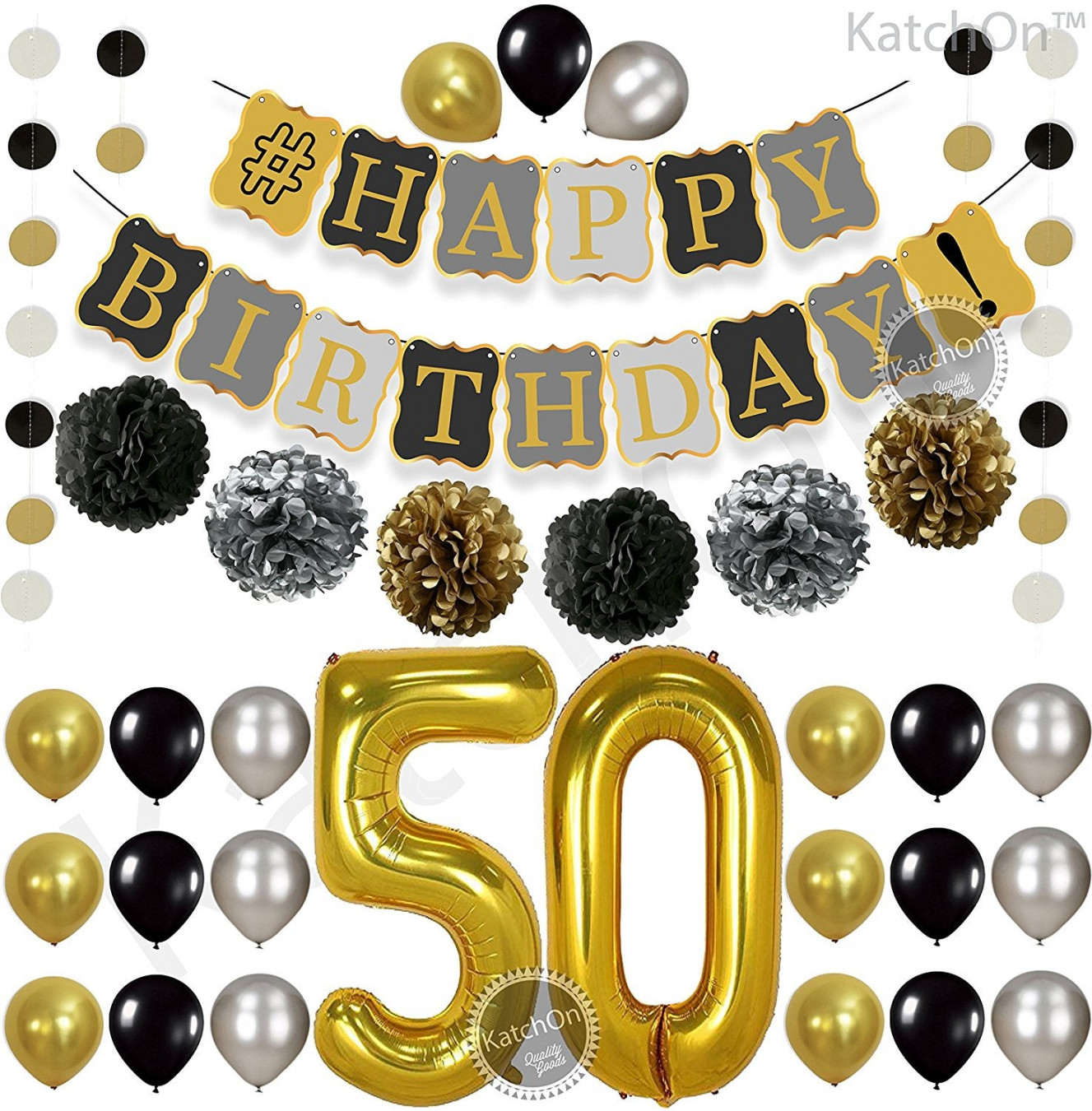 th Birthday Decorations Kit - Gold Black and Silver Color