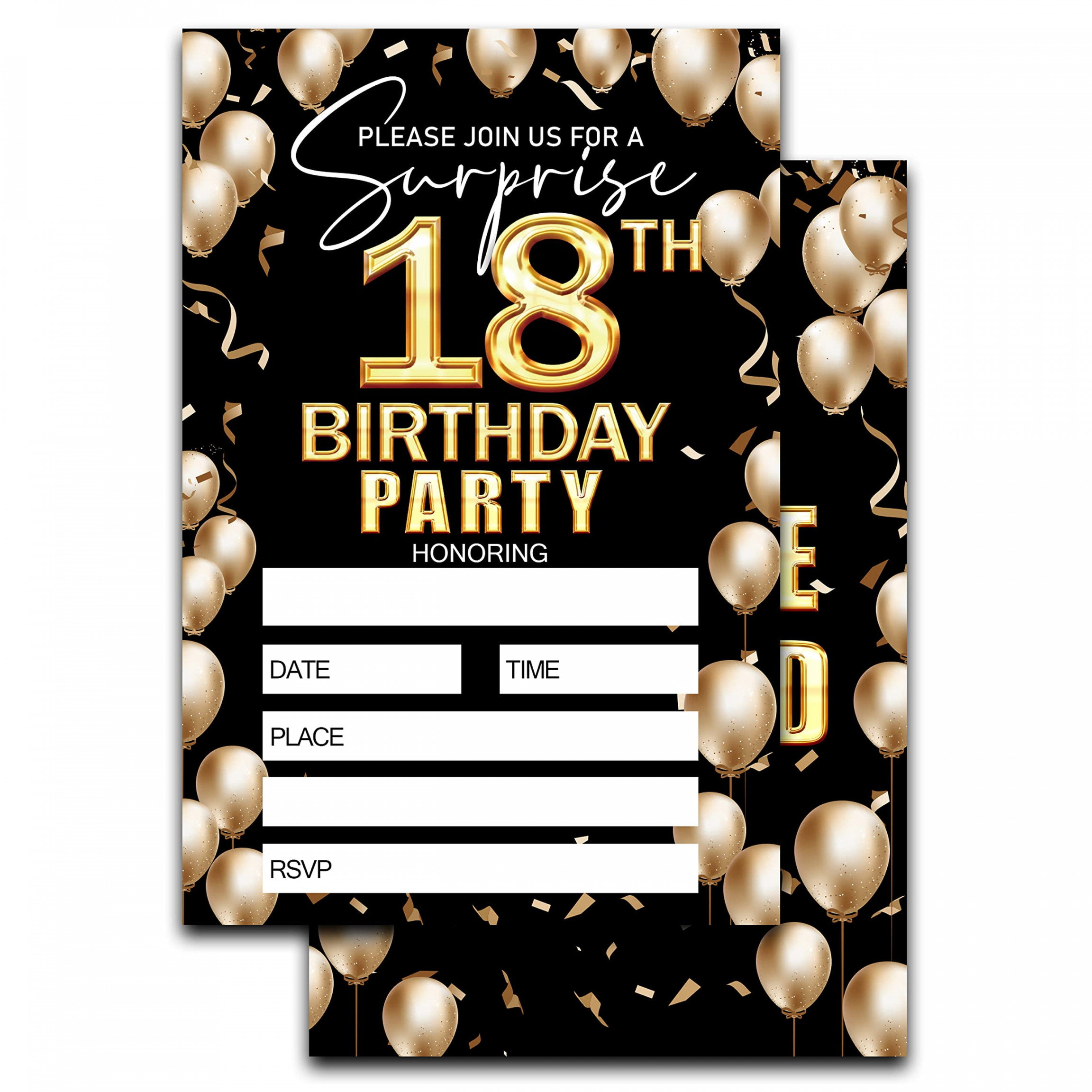 th Birthday Invitation - Black and Gold Birthday Invitation Ideas for  Girls Boys Teens Kids -  Invitations to Fill Includes  Envelopes - TH