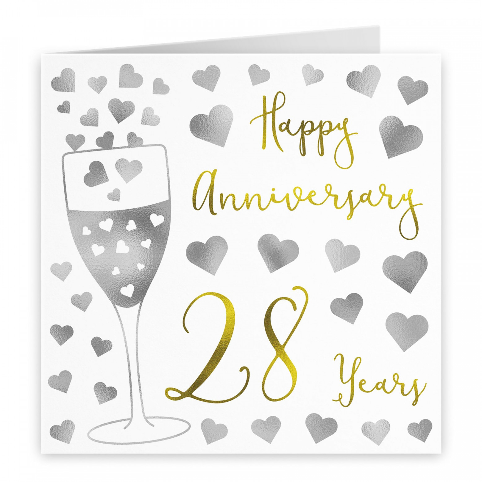 th Wedding Anniversary Card - Happy Anniversary -  Years - Silver  Hearts Collection