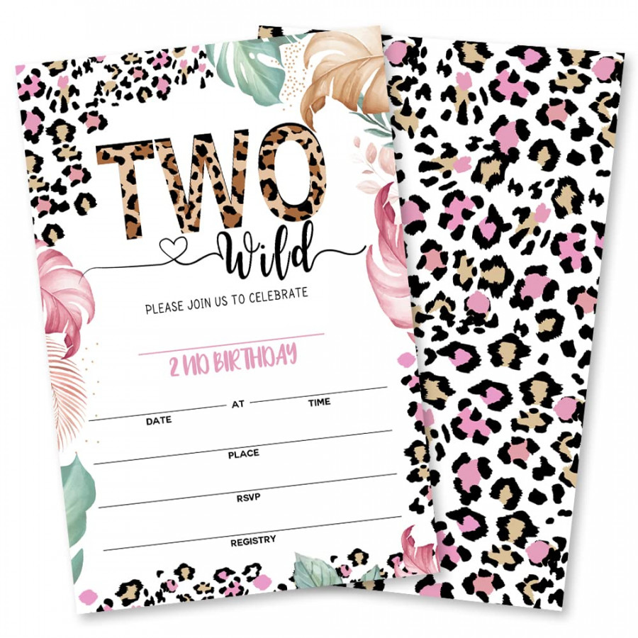 Two Wild Leopard Print Invitations Jungle Birthday Party