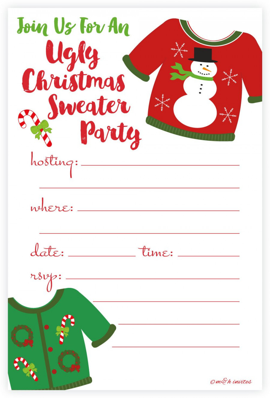 Ugly Christmas Sweater Party Invitations - Fill In Style ( Count) With  Envelopes by m&h invites