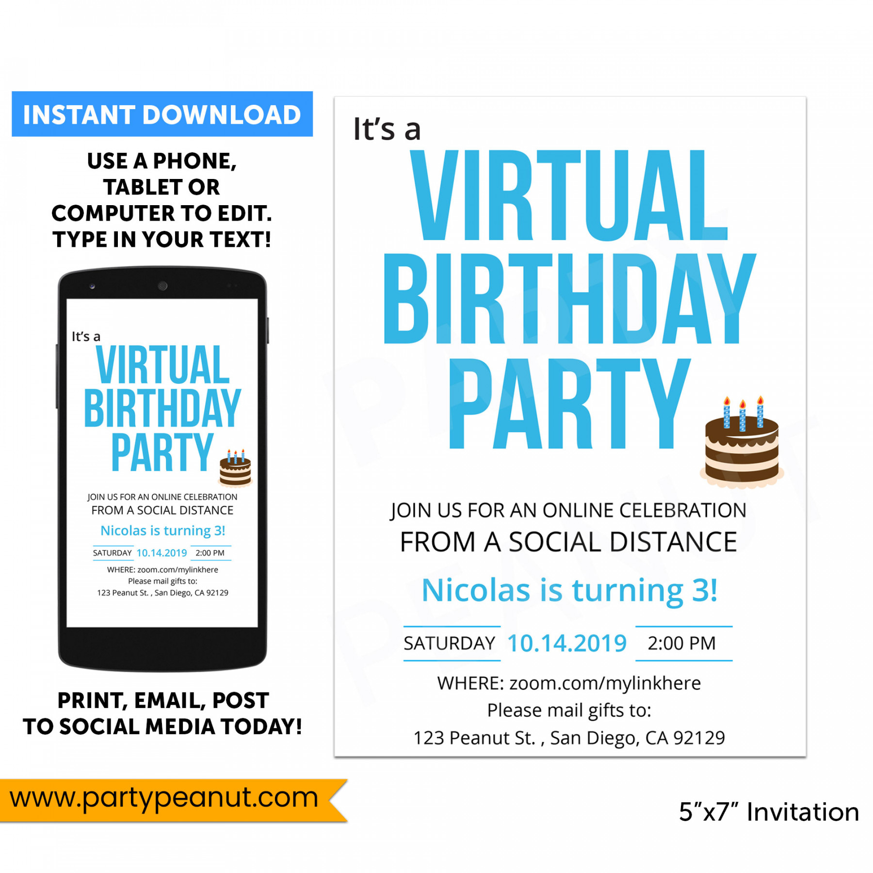 Virtual Birthday Party Invitation - Party Peanut