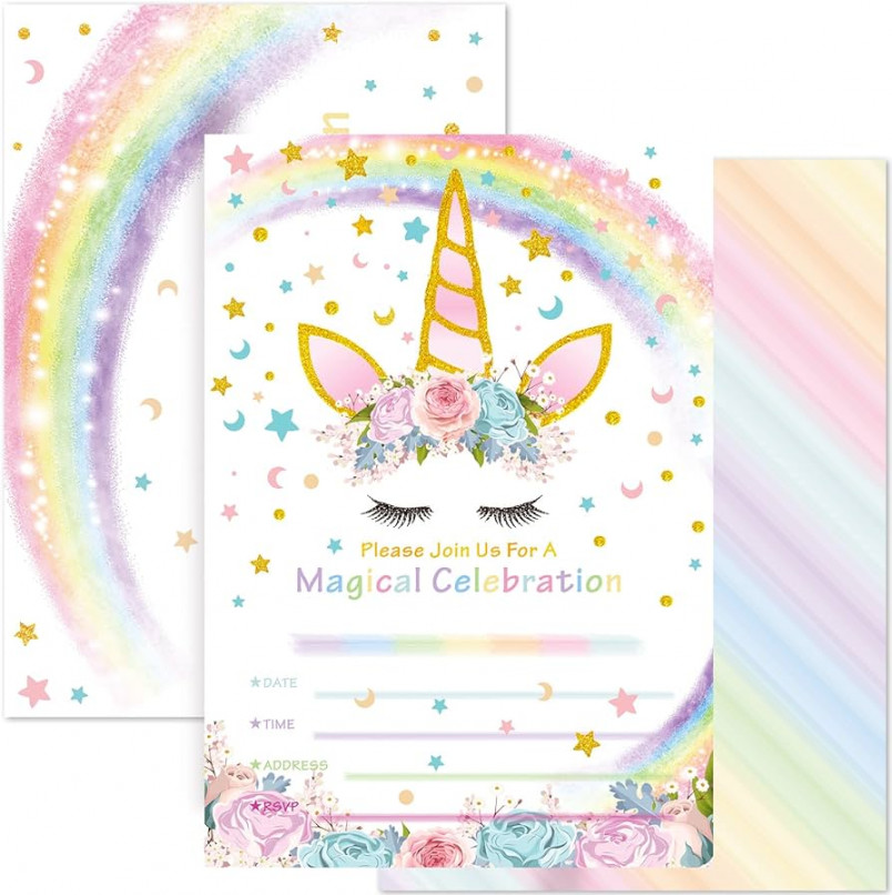 WERNNSAI Magic Unicorn Party Accessories Invitations with Envelopes for  Children